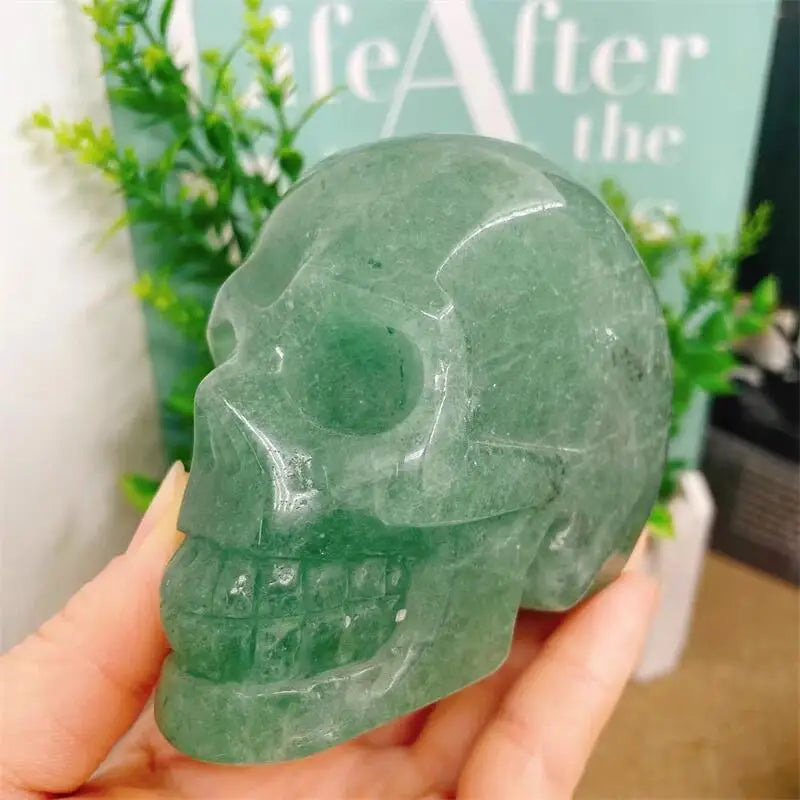 Natural Green Strawberry Quartz Skull Carving Statue - Realistic Feng Shui Healing Crystal, Unique Art Collectible & Spiritual Gift (1PC) - Perfect for Meditation, Home Decor & Energy Healing