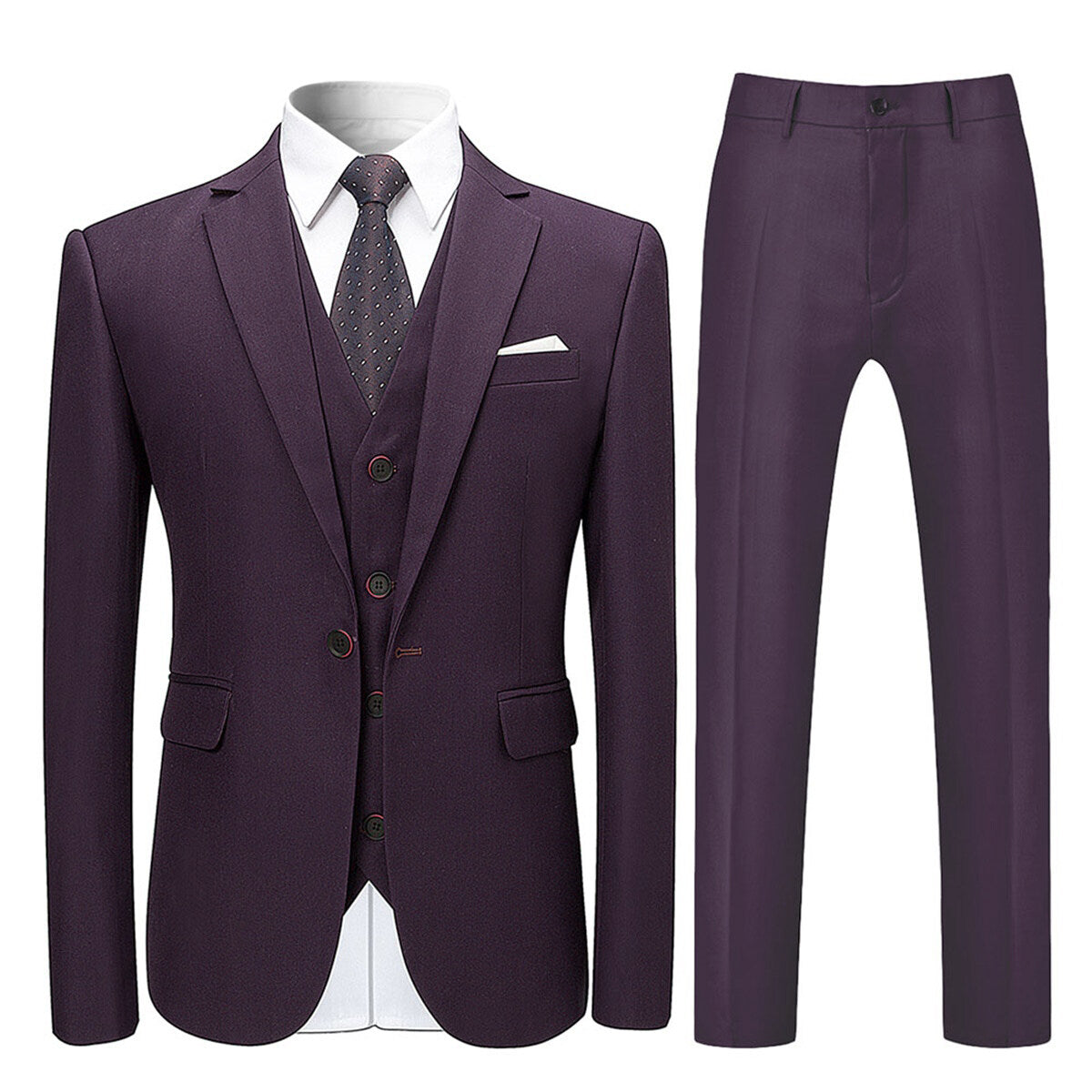 3 Piece Slim Fit Solid Color Jacket Smart Wedding Formal Suit Purple for Men - Elegant Business Attire, Office Wear & Special Occasions