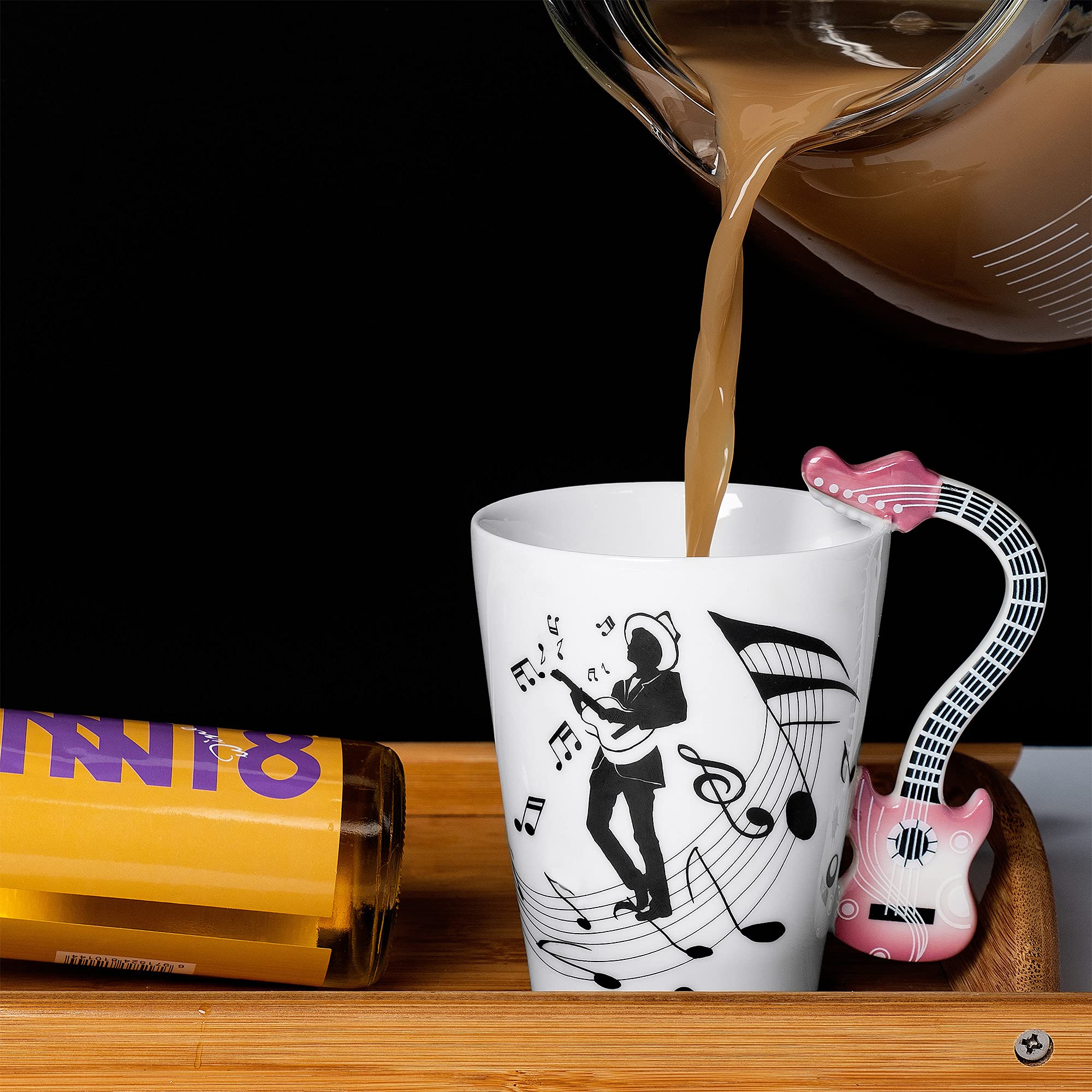 13.5 oz Guitar Shaped Coffee Mug - Perfect Music Gift for Guitar Players & Musicians - Unique Birthday & Christmas Present for Men & Women - Ideal for Coffee, Tea or Office Desk Decor (New Pink)