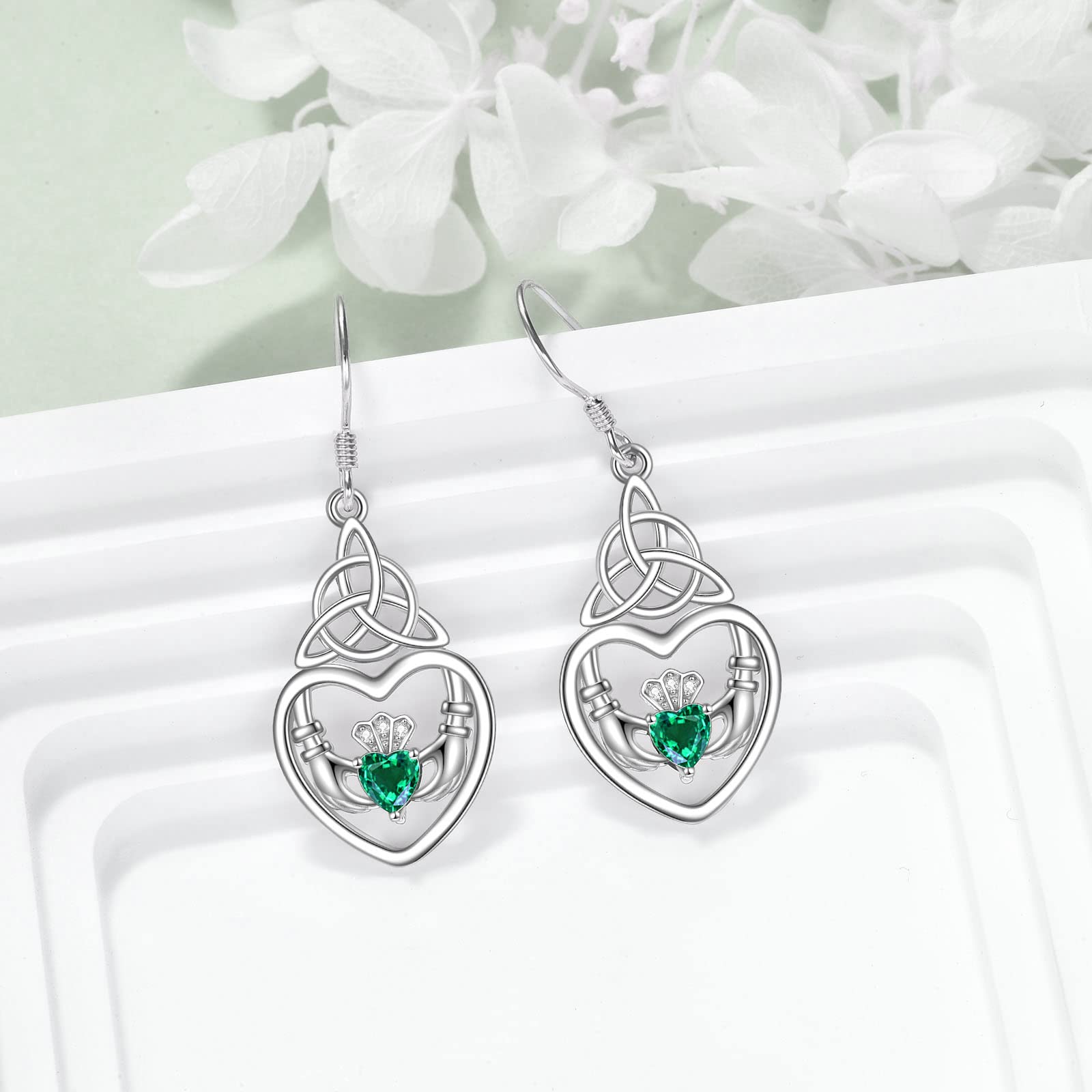 VONALA 925 Sterling Silver Claddagh Celtic Knot Dangle Earrings - Irish Jewelry Gift for Women, Bridesmaids, Anniversary & St. Patrick's Day Accessories