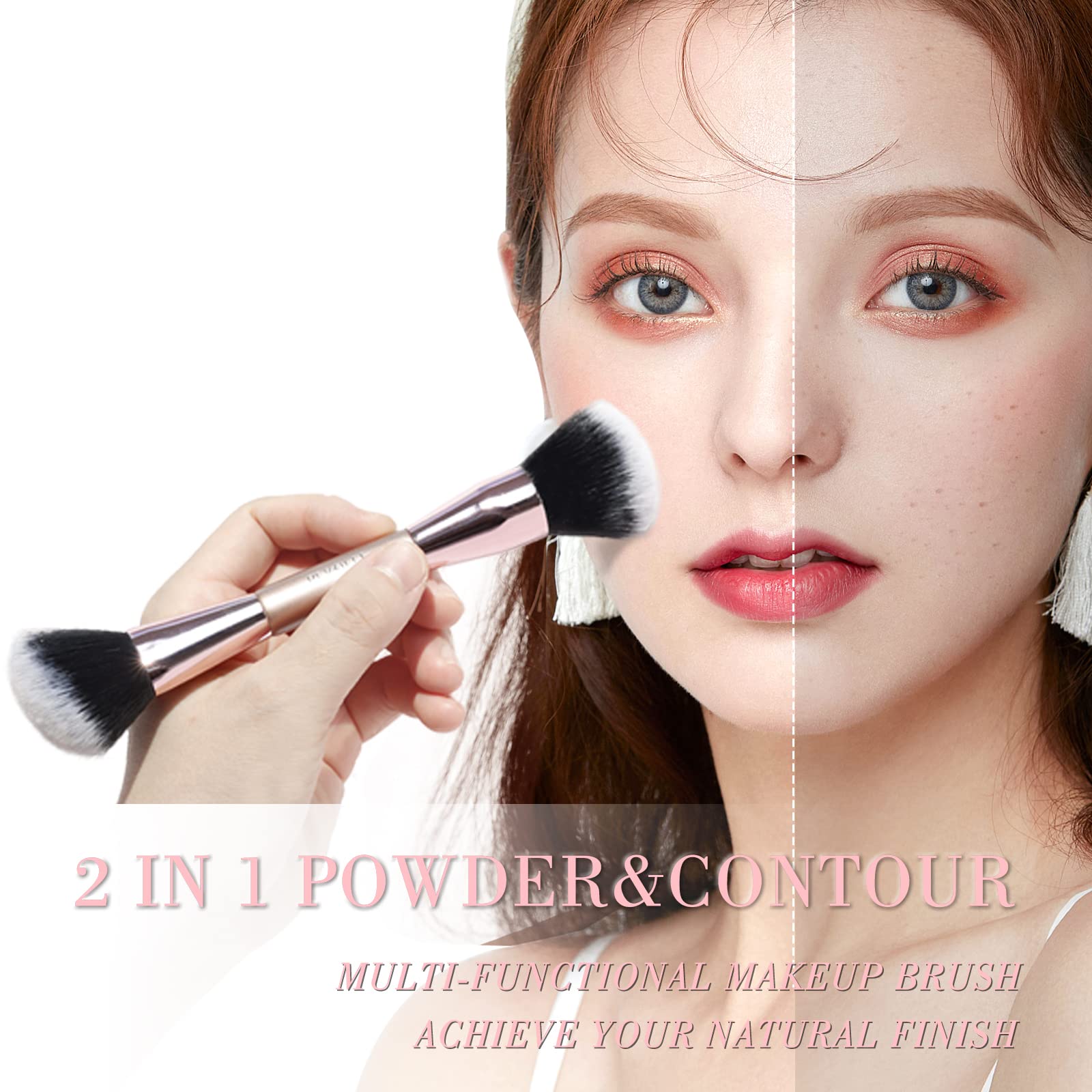 Professional Double Ended Makeup Brush Set - Foundation & Contour Brush for Blending Liquid, Powder, Concealer & Cream Cosmetics | Perfect for Everyday Makeup & Professional Studio Use