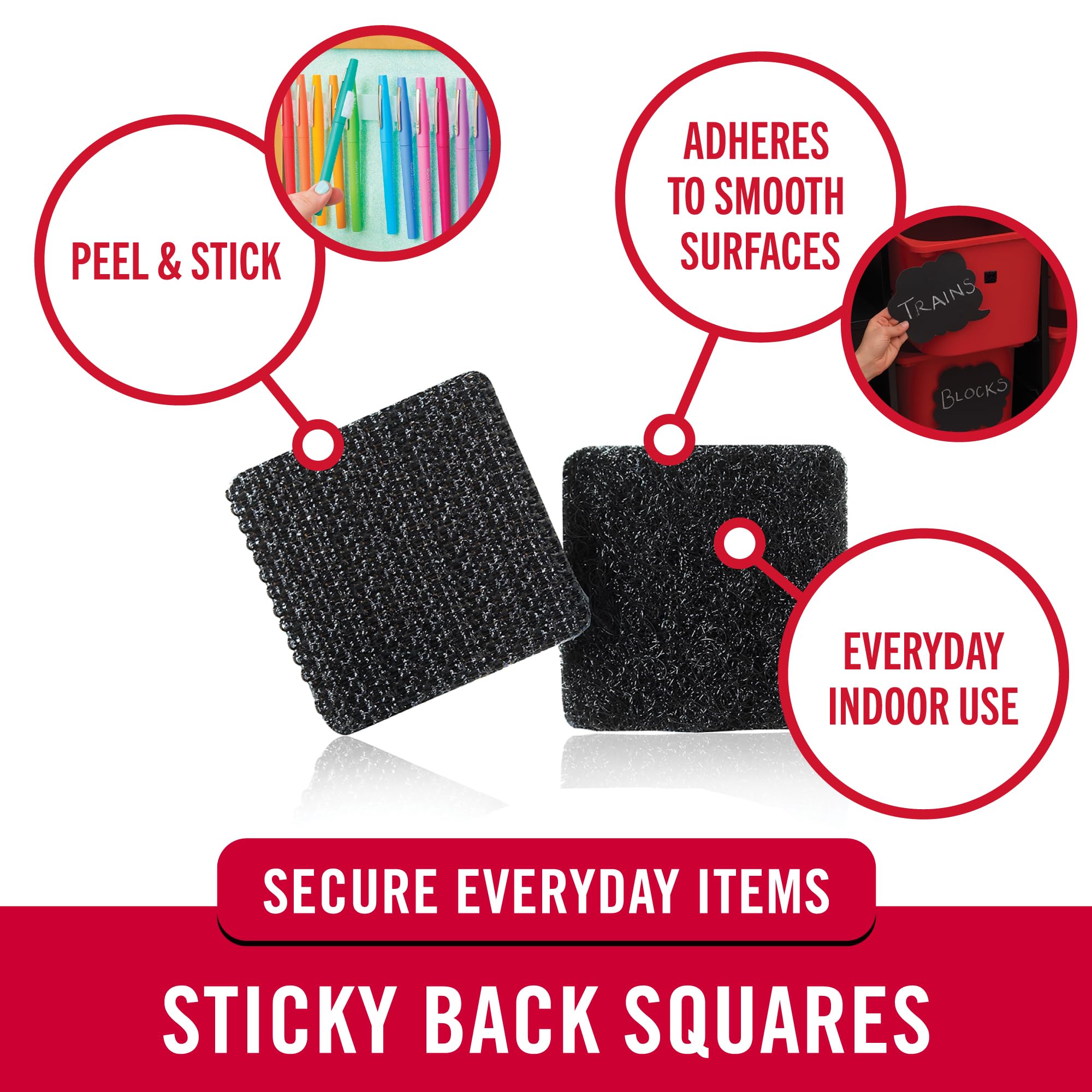 VELCRO Brand Sticky Back Hook and Loop Fasteners - 7/8 Inch Black Squares (Pack of 12) - Strong Adhesive for Home, Office, DIY Projects & Crafts - Secure Organizing, Hanging & Mounting Solutions