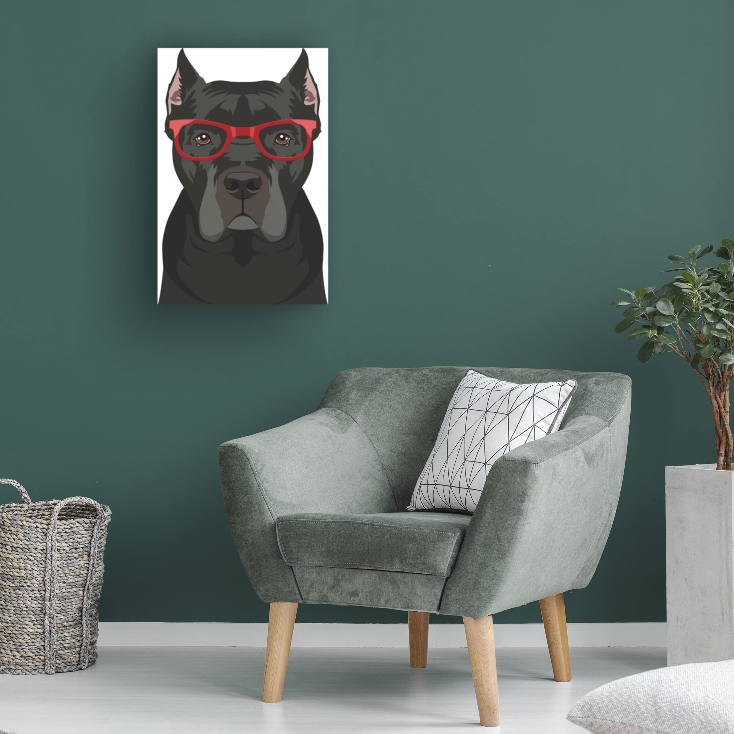 Trademark Fine Art 'Cane Corso Wearing Hipster Glasses' Canvas Wall Art Print - Modern Dog Portrait for Living Room, Bedroom & Office Decor
