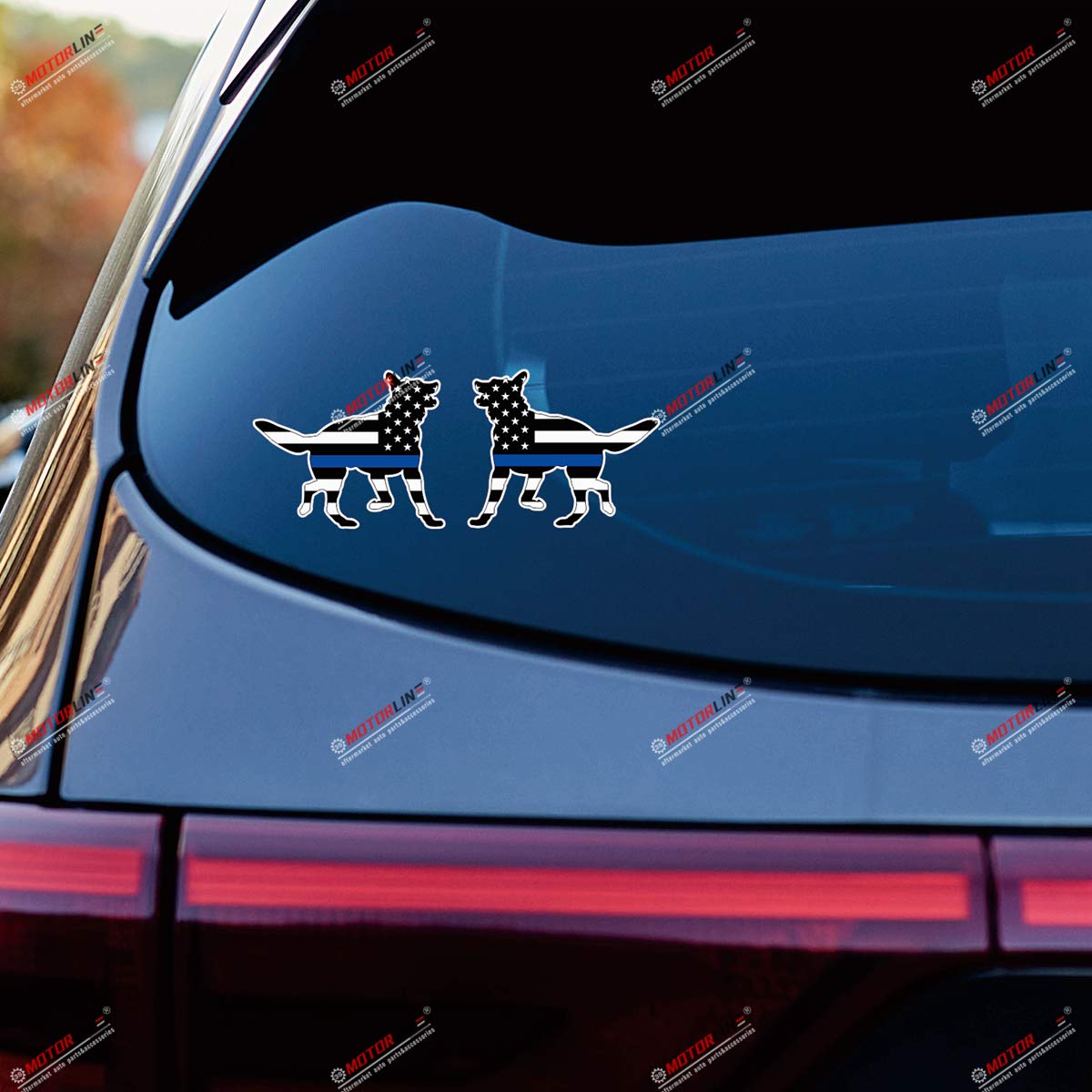 German Shepherd K9 Unit Thin Blue Line Black Flag Vinyl Decal Sticker - 4 Inch Glossy Pair with Mirror Image - Perfect for Cars, Boats, Laptops & Police Support Accessories