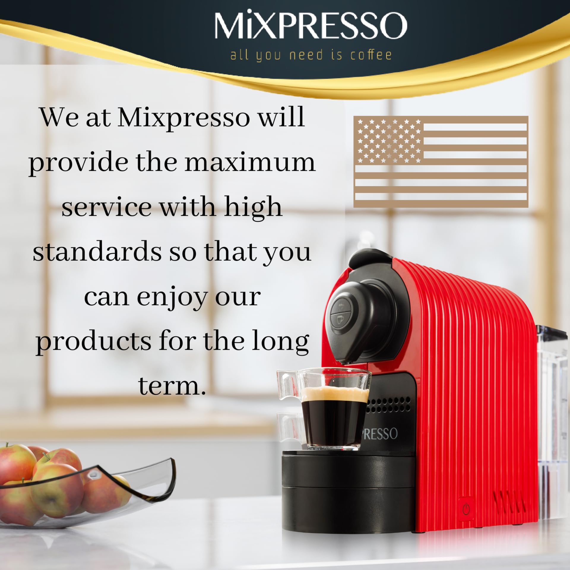Mixpresso Espresso Machine for Nespresso Compatible Capsules - 19 Bar Italian Coffee Maker with Programmable Single Serve & High Pressure Pump (1400W, 27oz, Red) - Perfect for Home, Office, and Small Kitchen Use