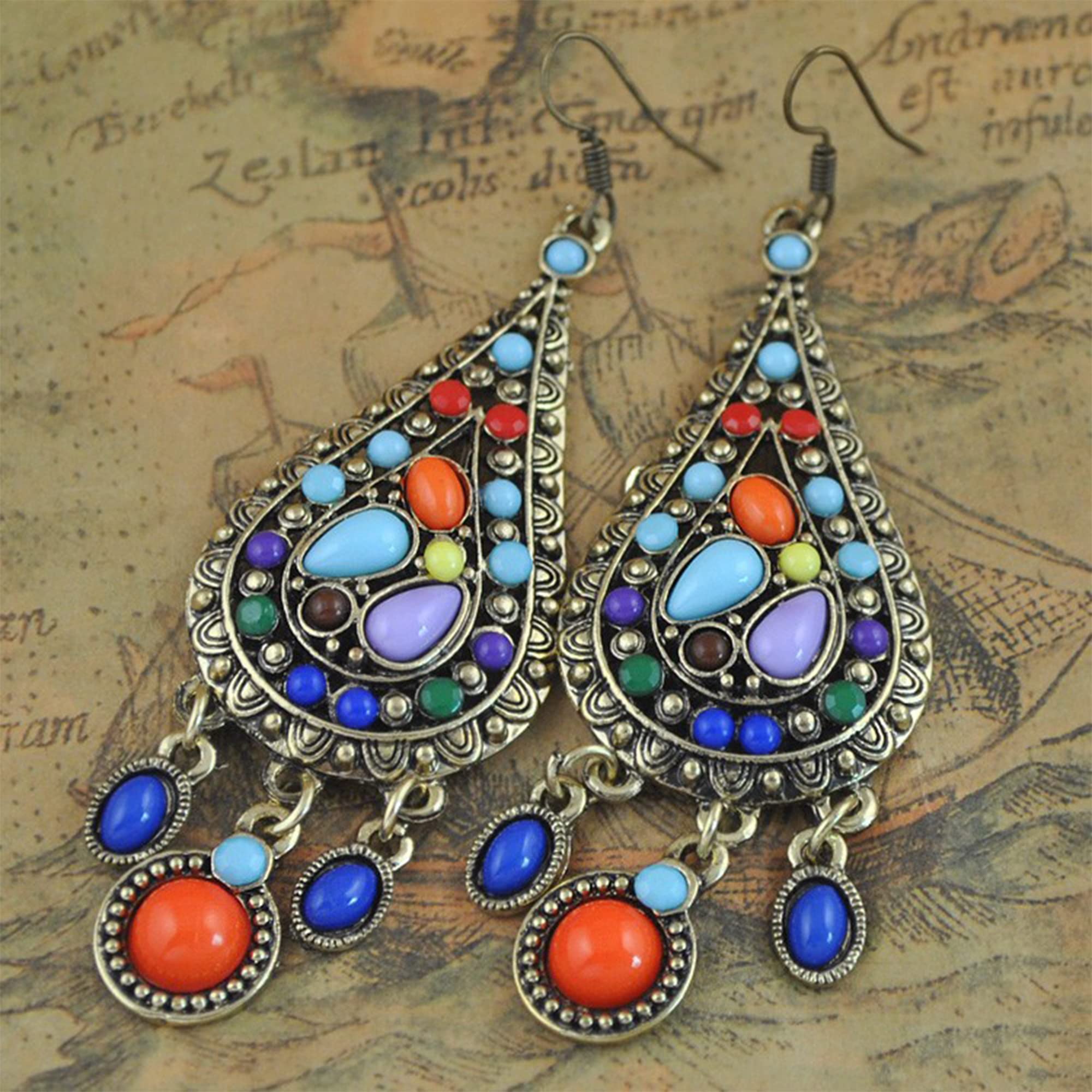 Bohemian Earrings for Women - Golden Retro Boho Dangle Drop Earrings with Colorful Tassels, Statement Jewelry Gift for Girls - Perfect for Festivals, Parties and Everyday Boho Style