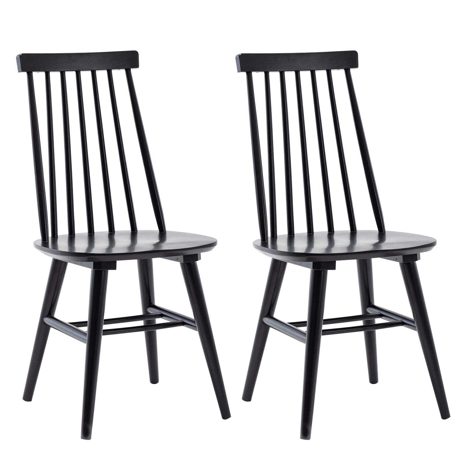 DUHOME 2-Piece Wooden Dining Chairs Set - Windsor Style Slat Back Kitchen Chairs for Dining Room, Black - Perfect for Farmhouse & Modern Home Decor