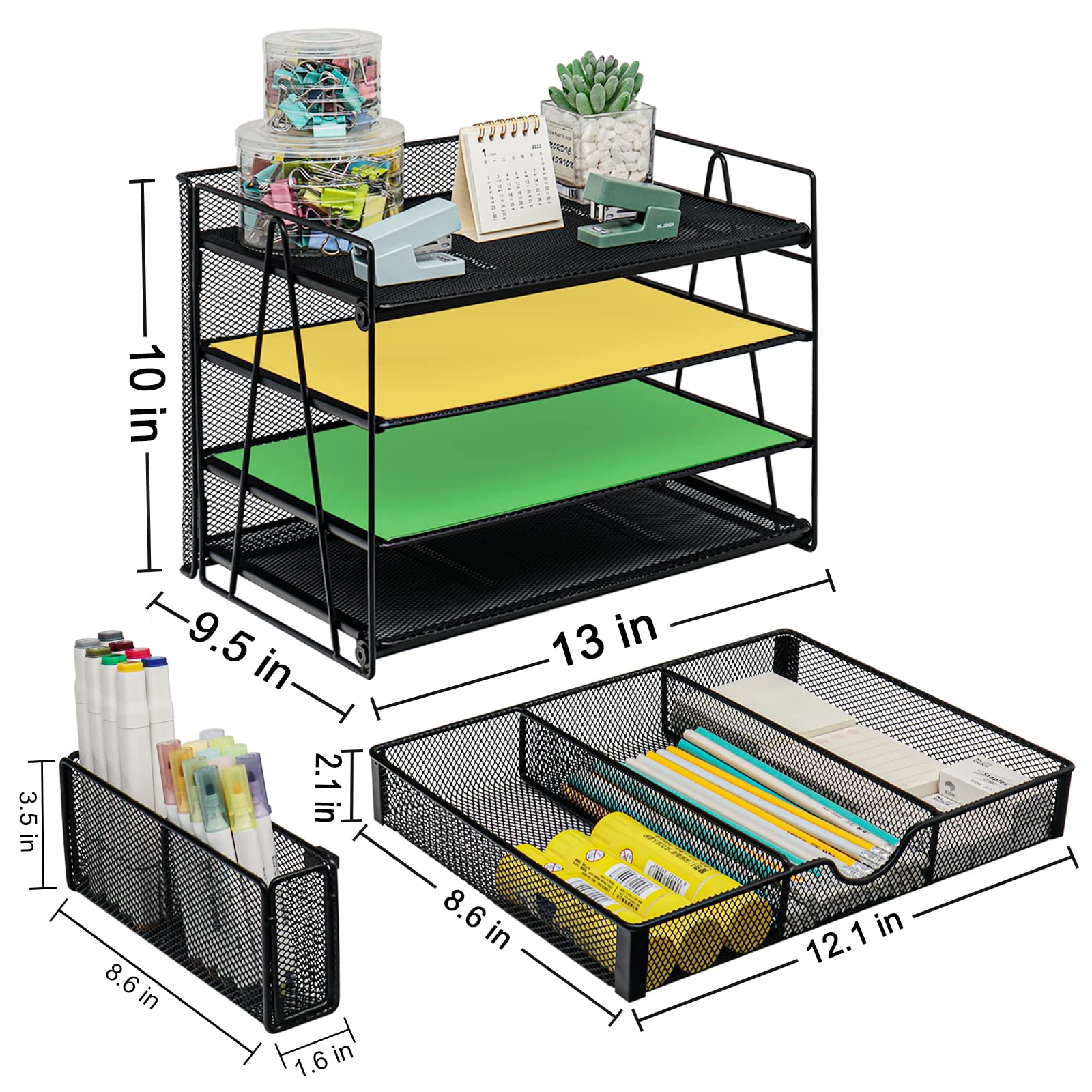 GALASLA 4-Tier Desk Organizer with Drawers - Letter Tray, Pen Holder & File Storage for Office Supplies | Perfect for Home Office, School & Workspace Organization