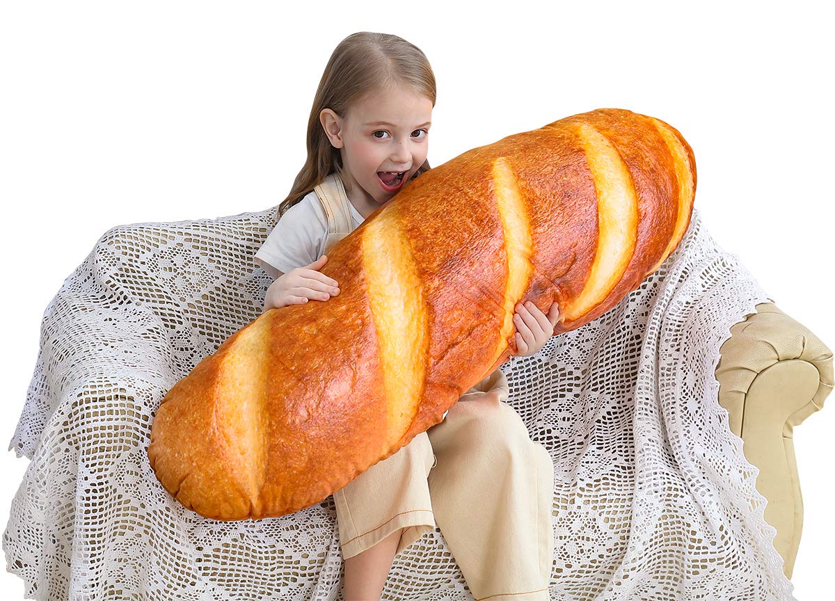 Wepop 32-inch 3D Simulation Bread Shaped Pillow - Soft Lumbar Support Cushion, Funny Baguette Plush Stuffed Toy for Home, Office & Car (Perfect Gift for Food Lovers)