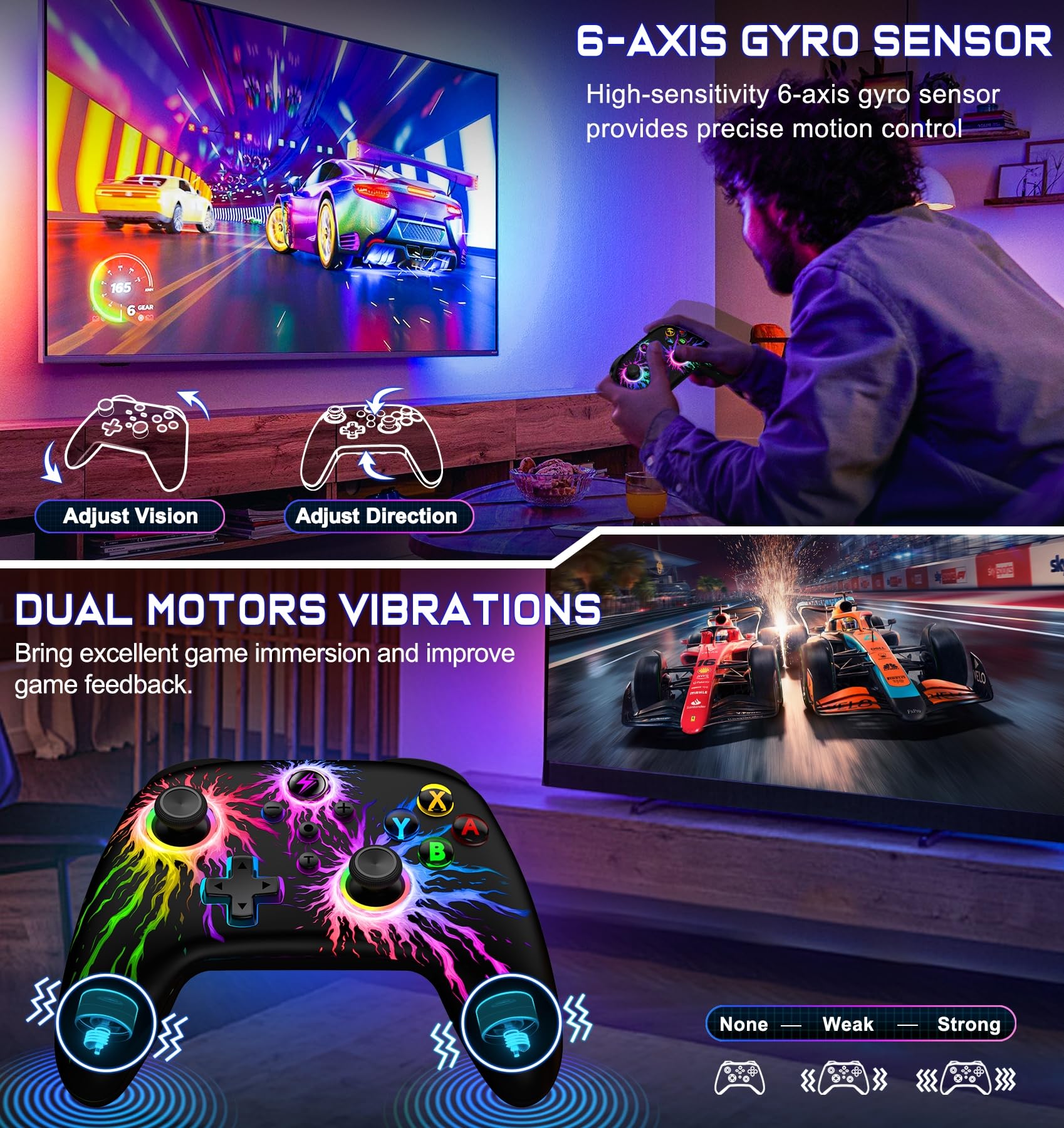 Wireless Pro Controller for Nintendo Switch/Switch Lite/OLED - LED Gamepad with Macro, Turbo, Motion Control & Vibration - Compatible with iOS, Android & PC - Perfect for Gaming, Streaming & Multiplayer Battles