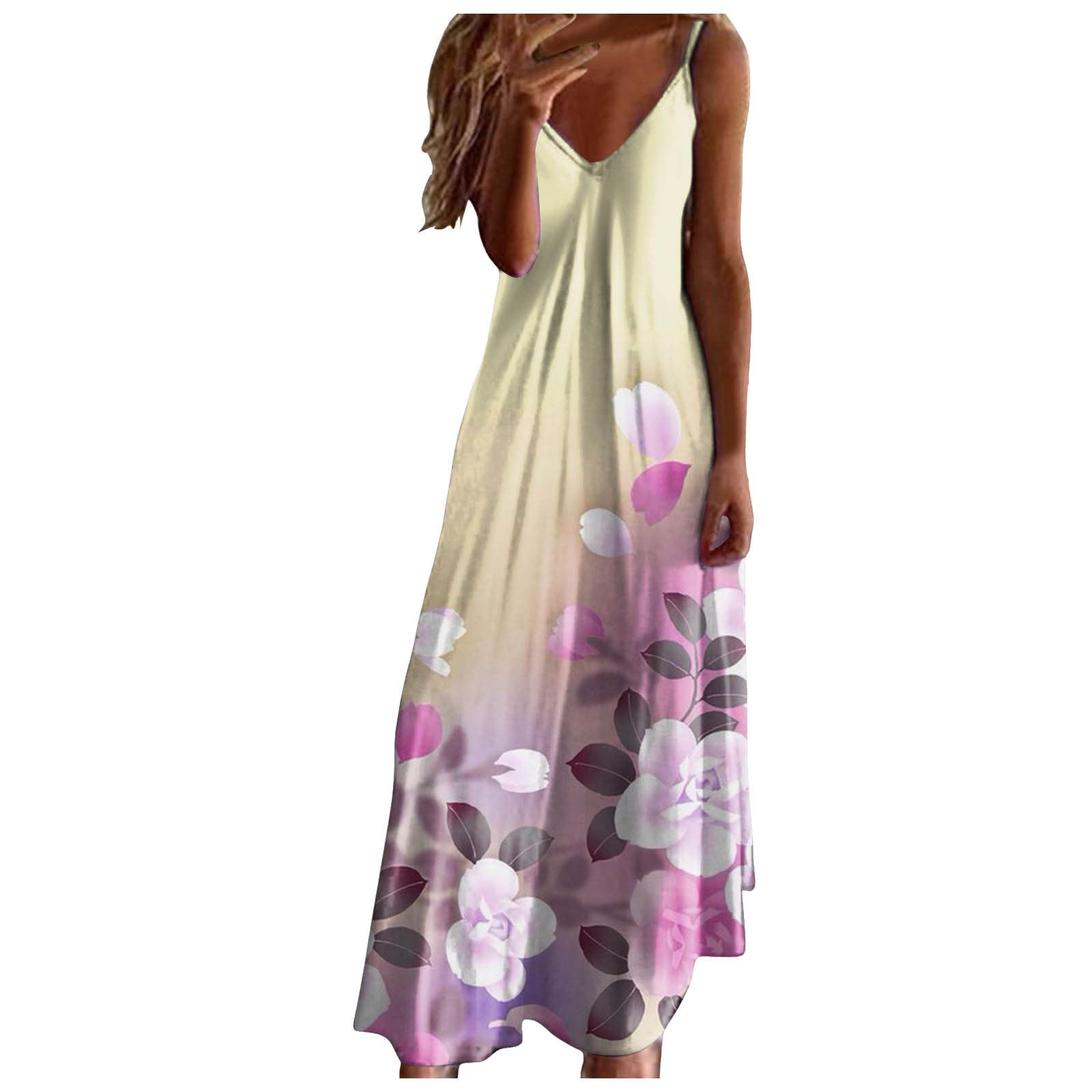 Eduavar Women's Summer Maxi Dress 2024 - Floral Print Sleeveless V-Neck Long Beach Dress | Perfect for Vacation, Pool Party & Casual Outings