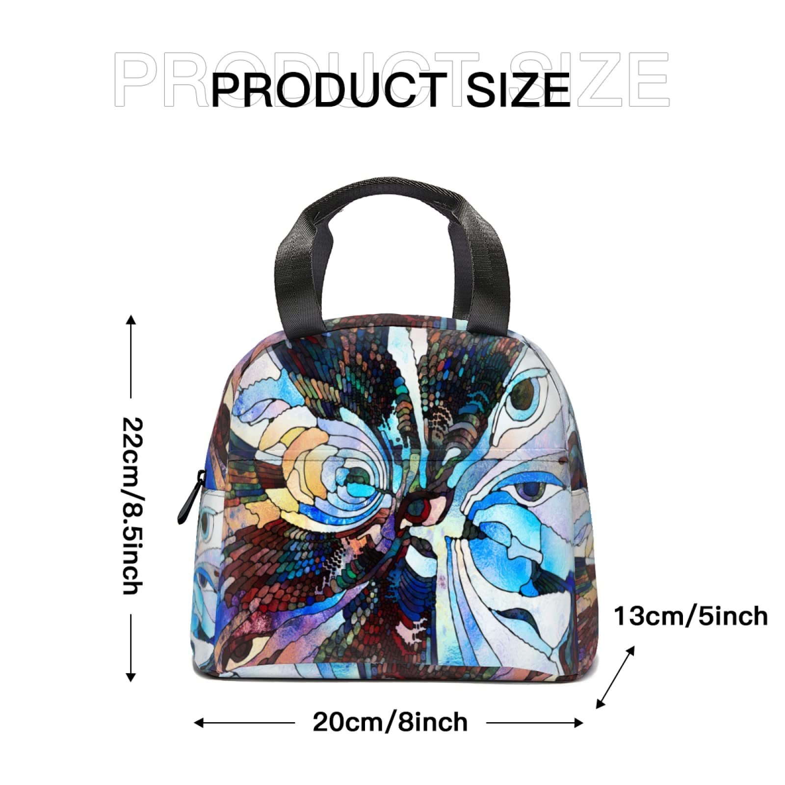 Stained Glass Fragment Illustration Lunch Tote Bag - Insulated Reusable Lunch Box with Front Pocket for Women & Men | Perfect for School, Work, Picnic & Daily Commute