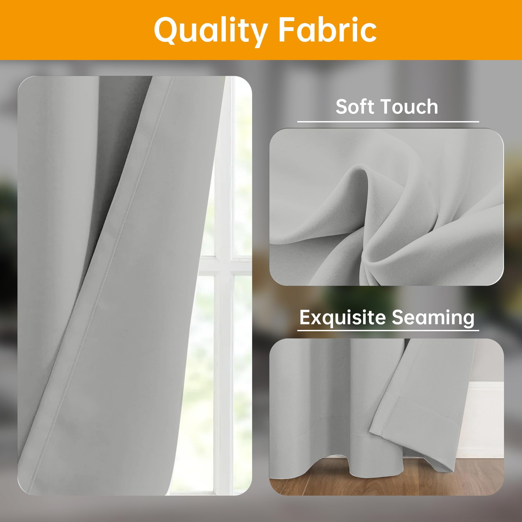 Blackout Room Divider Curtains - Soundproof Ceiling Track Curtains with Hooks for Wall & Floor Separation (Light Grey, 180