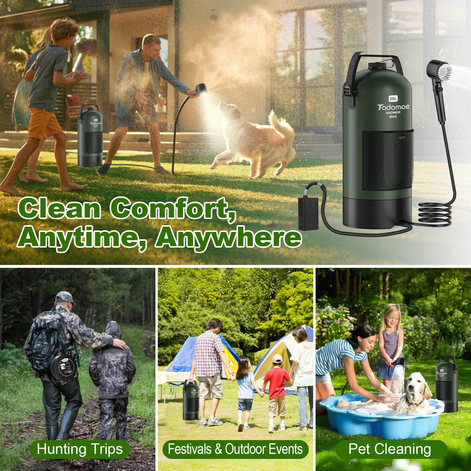 5-Gallon Portable Camping Shower with Battery-Powered Pump & LED Flashlight - Lightweight Outdoor Shower Bag for Hiking, Beach Trips & RV Use - Enjoy Home Shower Experience Anywhere