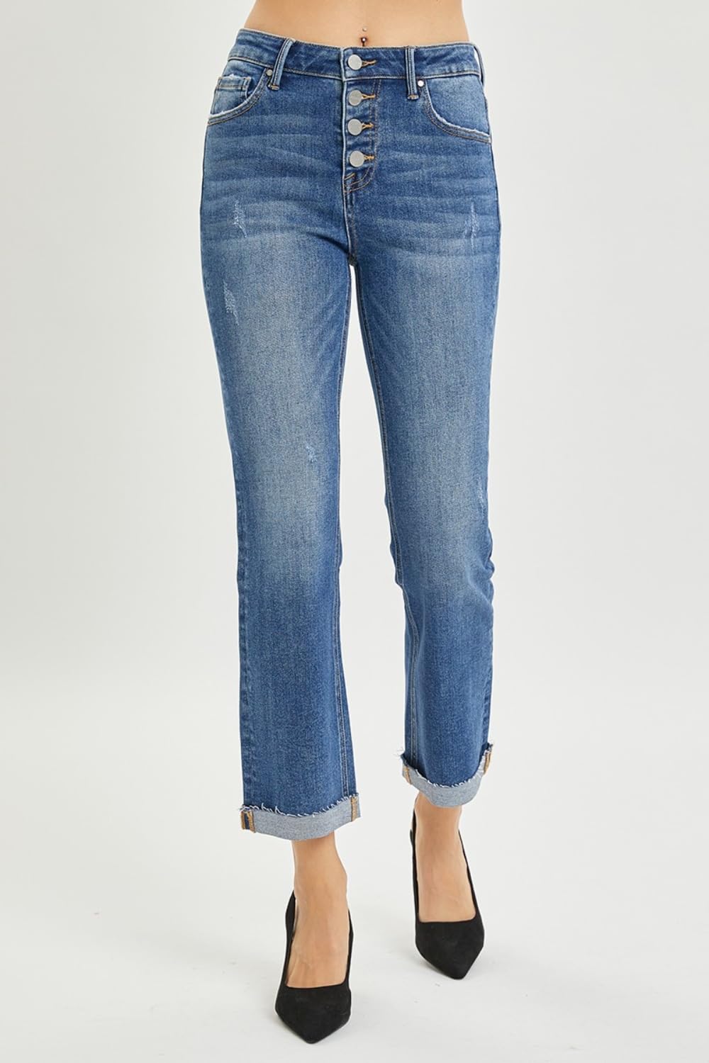 Stylish Women's Button Fly Cropped Bootcut Jeans - Trendy High Waist Denim Pants for Casual Outfits & Everyday Wear | Perfect for Office, Dating & Weekend Looks