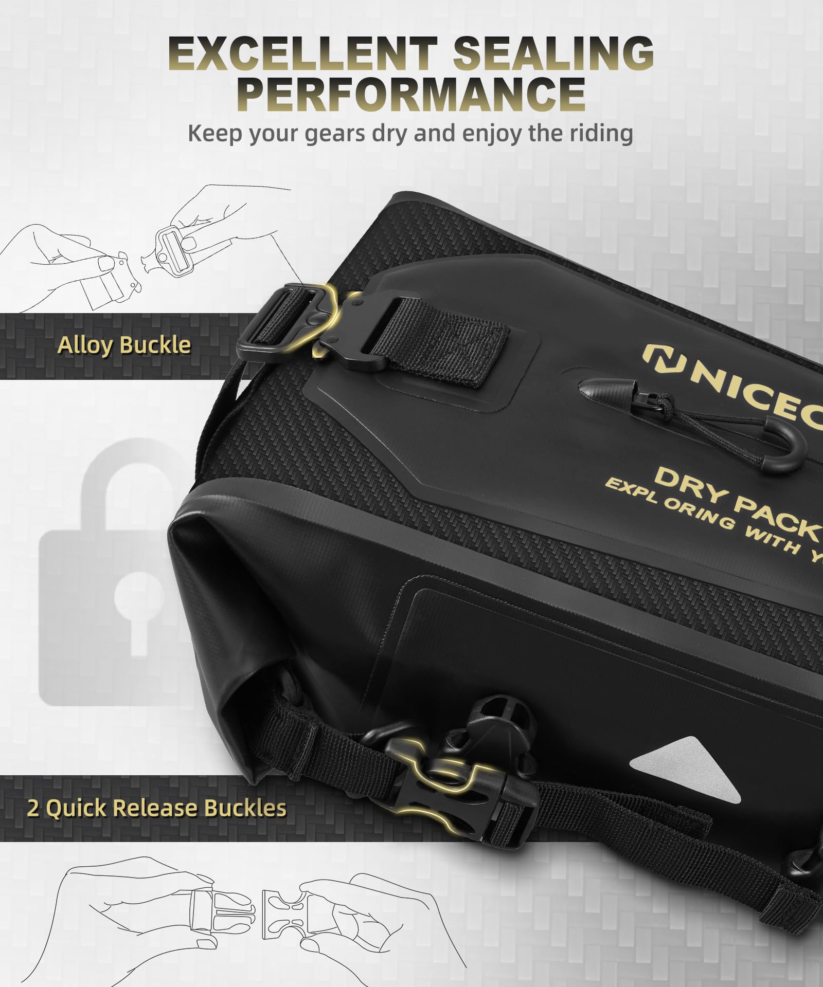 **NICECNC 7L Waterproof Motorcycle Crash Bar Bag - Universal Rear Seat Tail Bag, Motorcycle Luggage Dry Bag with Shoulder Strap - 4 DIY Installation Positions, Black - Ideal for Adventure Riding & Daily Commutes**