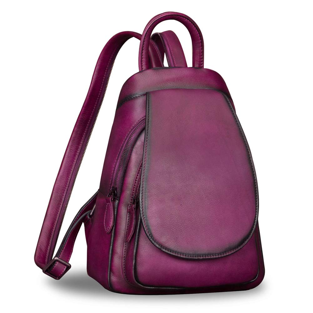 IVTG Genuine Leather Backpack for Women - Vintage Real Leather Rucksack, Fashion Shoulder Knapsack Purse Daypack Bag (Purple) - Perfect for Work, Travel & College Campus