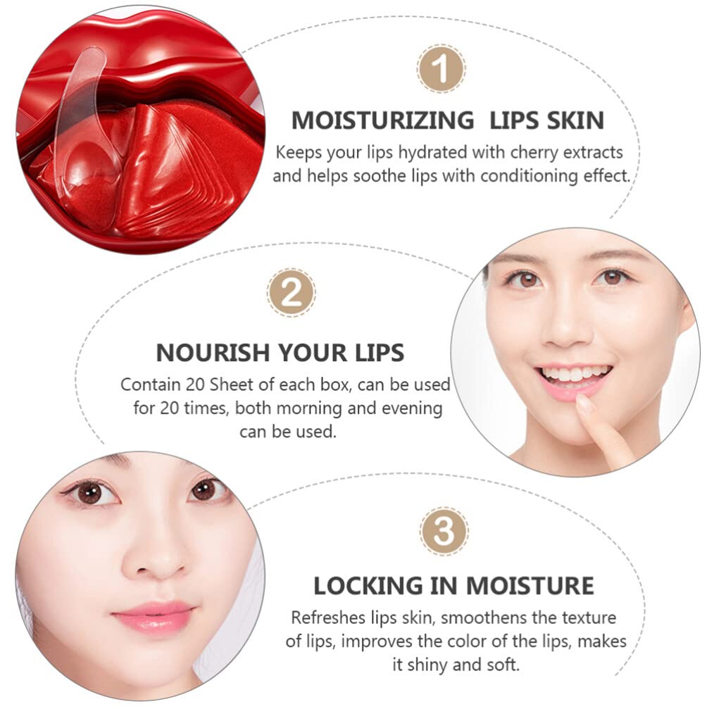 iPetboom 20pcs Lip Mask for Wrinkle Reduction & Moisturizing - Plumping Lip Balm Patches with Mascara Essence | Pink Nourishing Lip Pads in Non-woven Fabric | Perfect for Night Care & Makeup Prep