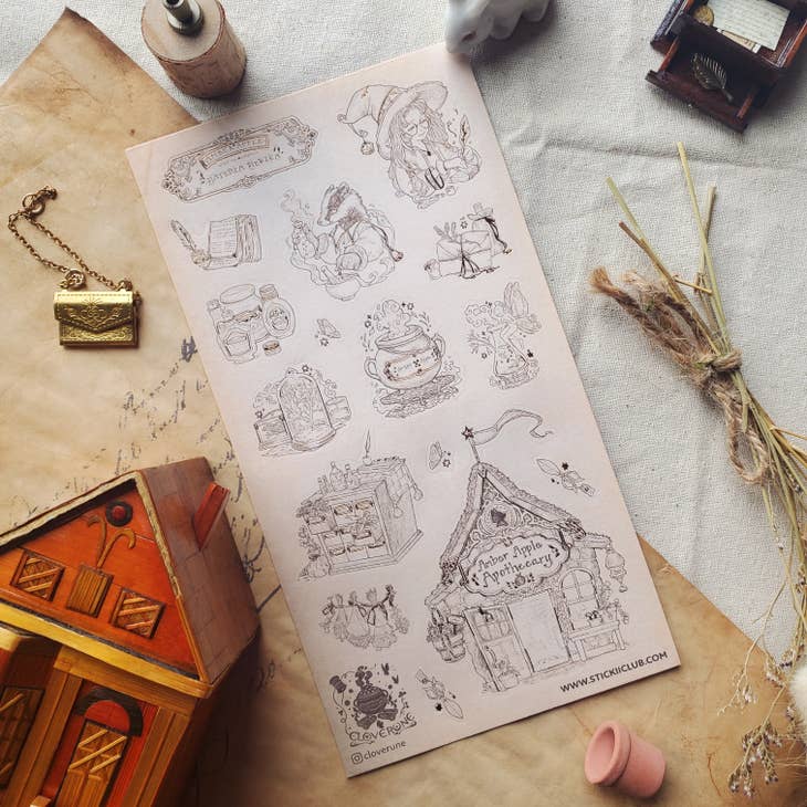 Amber Apple Apothecary Sticker Sheet - Vintage Botanical Stickers for Scrapbooking, Journaling, and DIY Crafts - Perfect for Planners, Notebooks, and Gift Wrapping