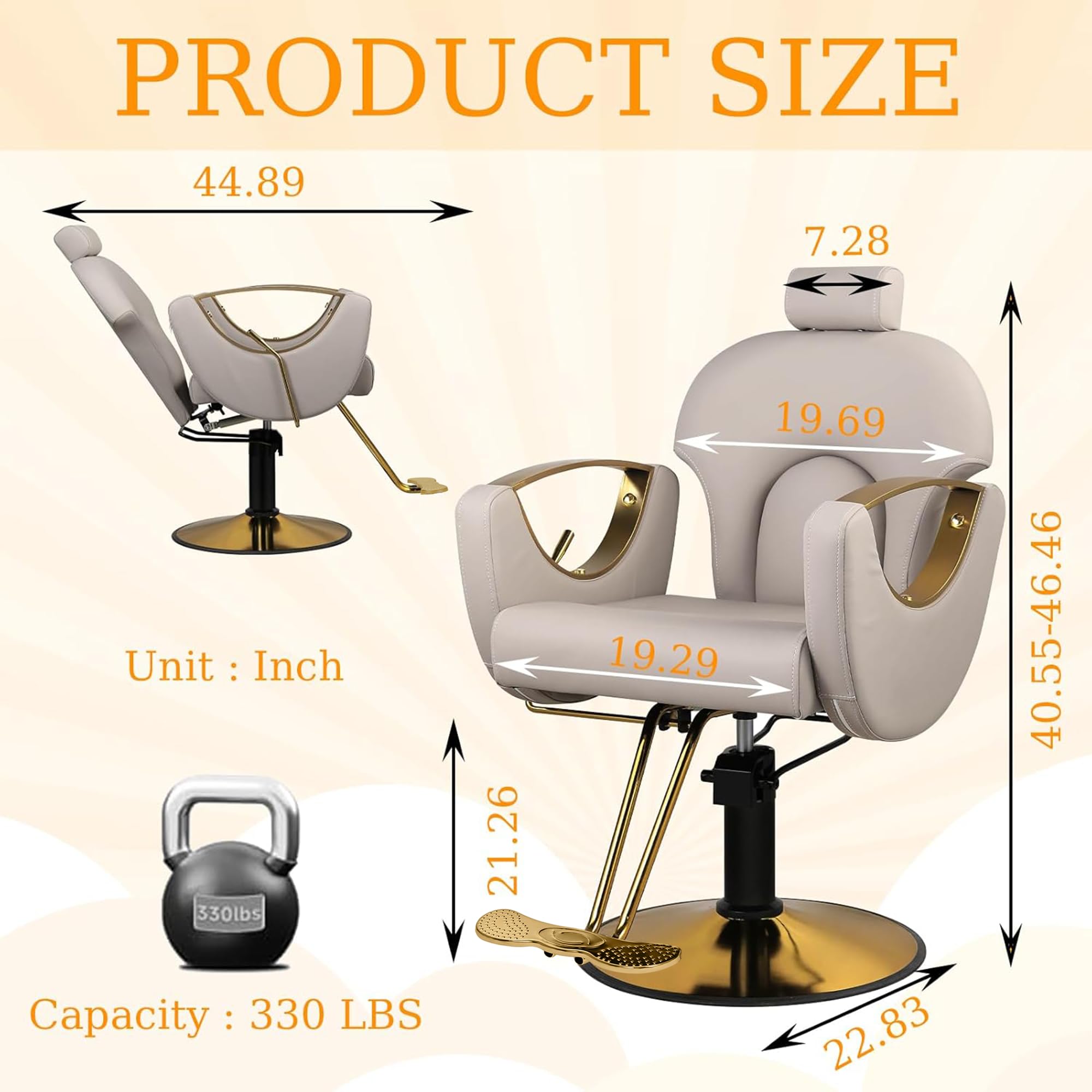 Professional 360° Swivel Adjustable Hydraulic Barber Chair with Reclining Headrest - Grey Salon Stylist Chair for Hairdressers & Beauty Professionals | Perfect for Hair Salons, Barber Shops & Home Grooming Stations