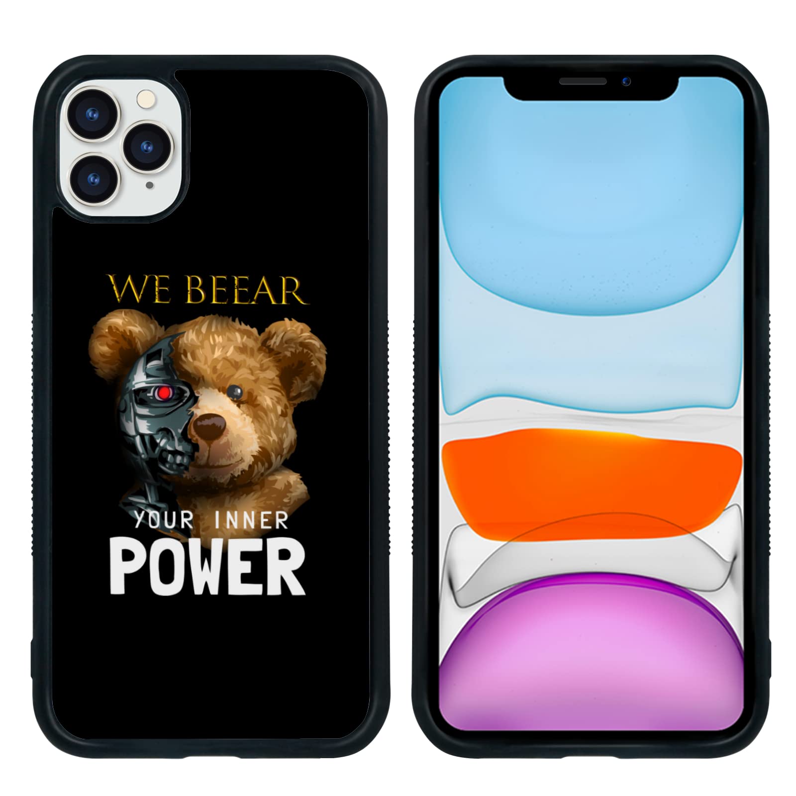 FANXI Shockproof Cute Bear Phone Case for iPhone 11 Pro Max 6.5 Inch - Protective Cover for Men, Women, Boys & Girls - Durable Case for Teens & Adults (Black) - Perfect for Everyday Use, School & Outdoor Activities