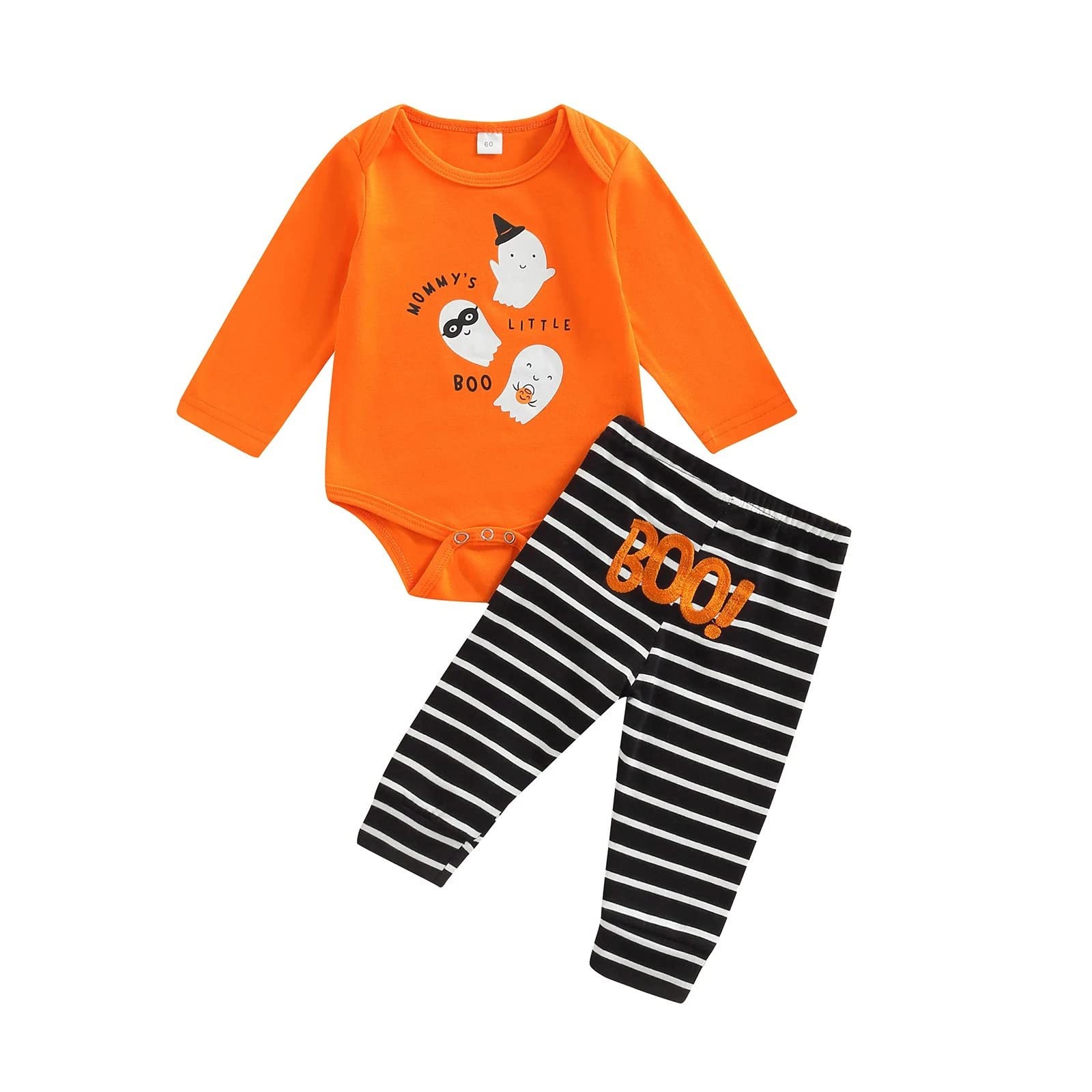 Baby Girls Halloween Costume Set - Cute Toddler Halloween Outfits with Autumn Print & Striped Long Sleeve (Orange) | Perfect for Trick-or-Treating, Halloween Parties & Fall Photoshoots