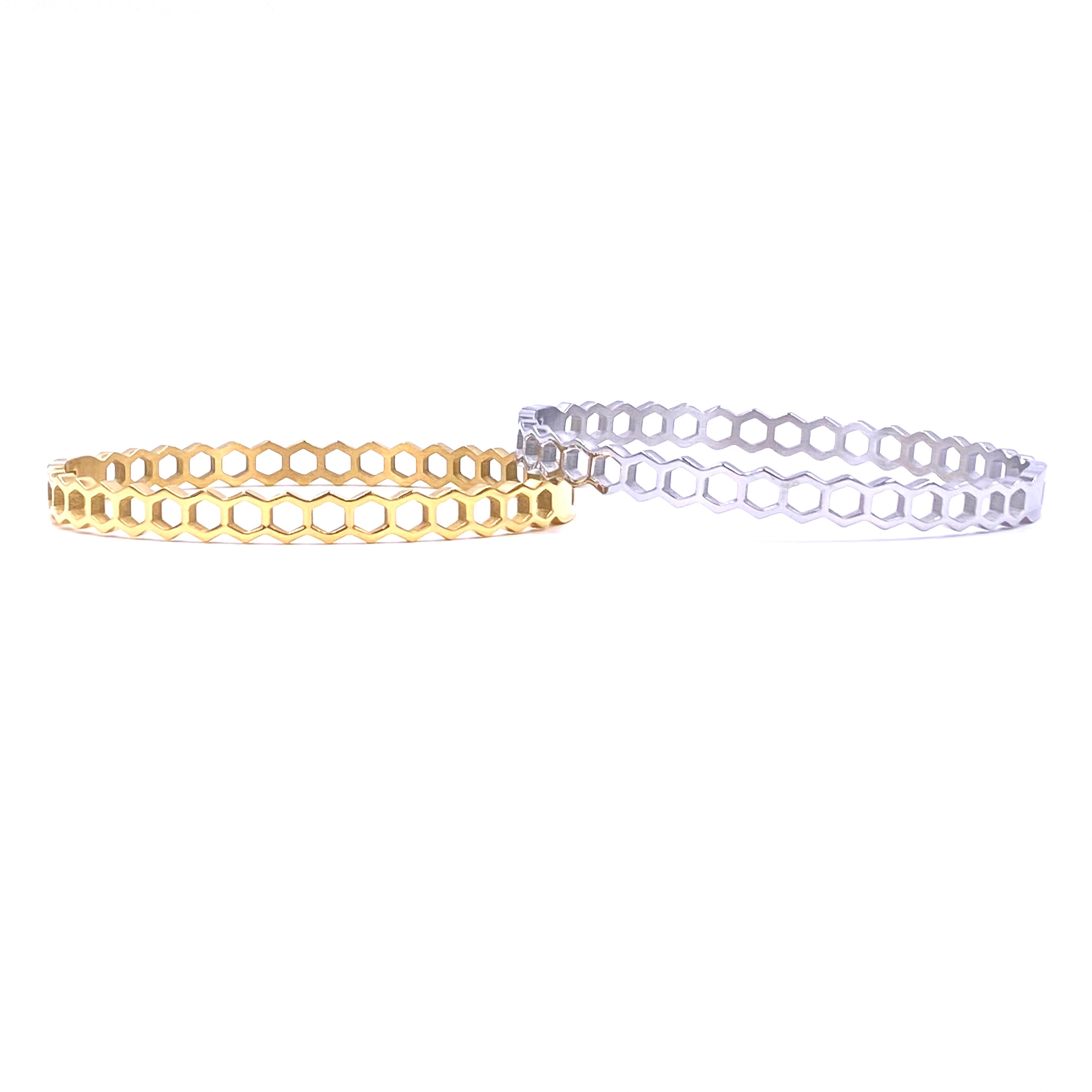 Ashley Gold Stainless Steel Hexagon Design Bangle Bracelet for Women - Elegant Geometric Jewelry for Everyday Wear, Parties & Gifts