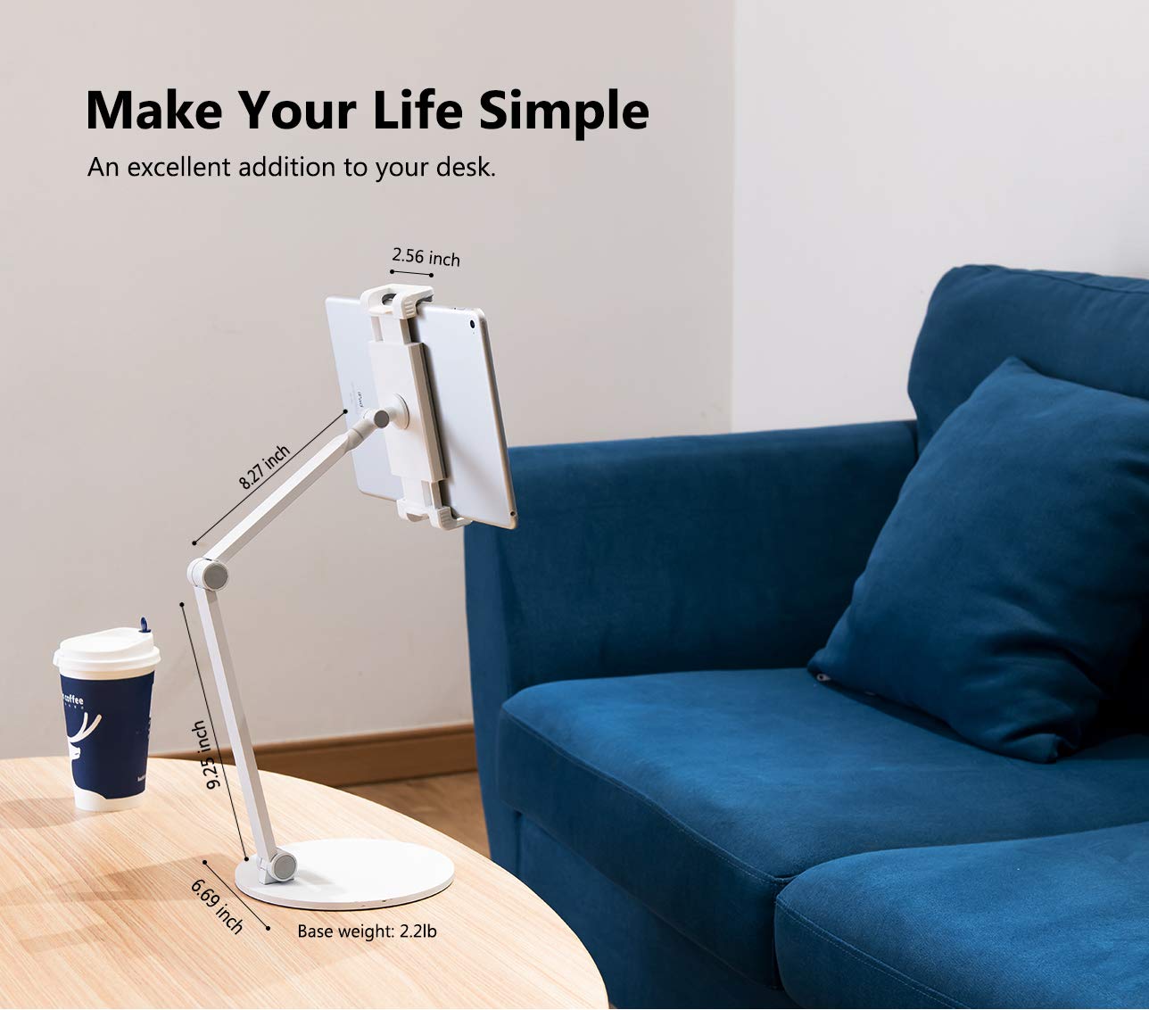 Multi-Angle Adjustable Tablet Stand Holder for iPad Pro 12.9/11, iPad Air/Mini, Microsoft Surface Pro (4.7''-13'') - Portable Desktop & Bedside Stand for Work, Study, Watching Movies (White)