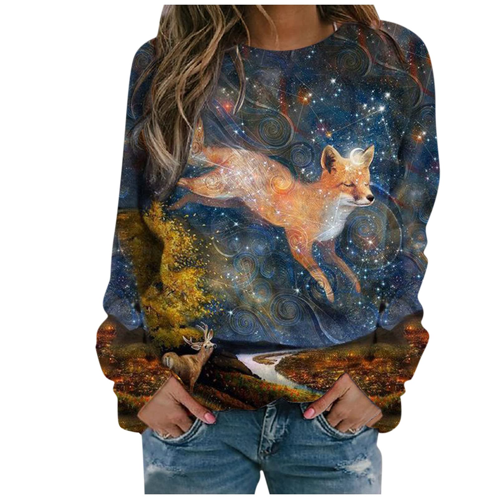 Women's Printed Crewneck Sweatshirt - Casual Loose Fit Long Sleeve Pullover Top for Everyday Wear | Cozy Fall & Winter Fashion | Perfect for Work, Travel and Weekend Outfits