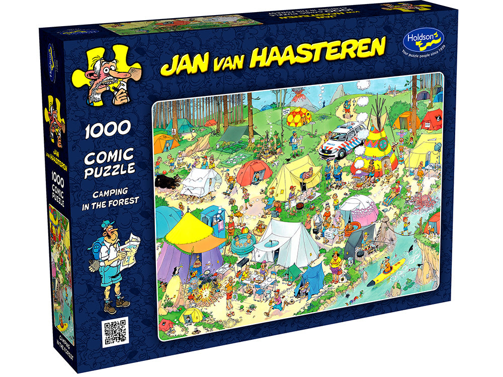 Jan Van Haasteren 1000-Piece Jigsaw Puzzle - Camping in the Forest Scenic Landscape - Perfect for Family Game Night & Relaxation Activities