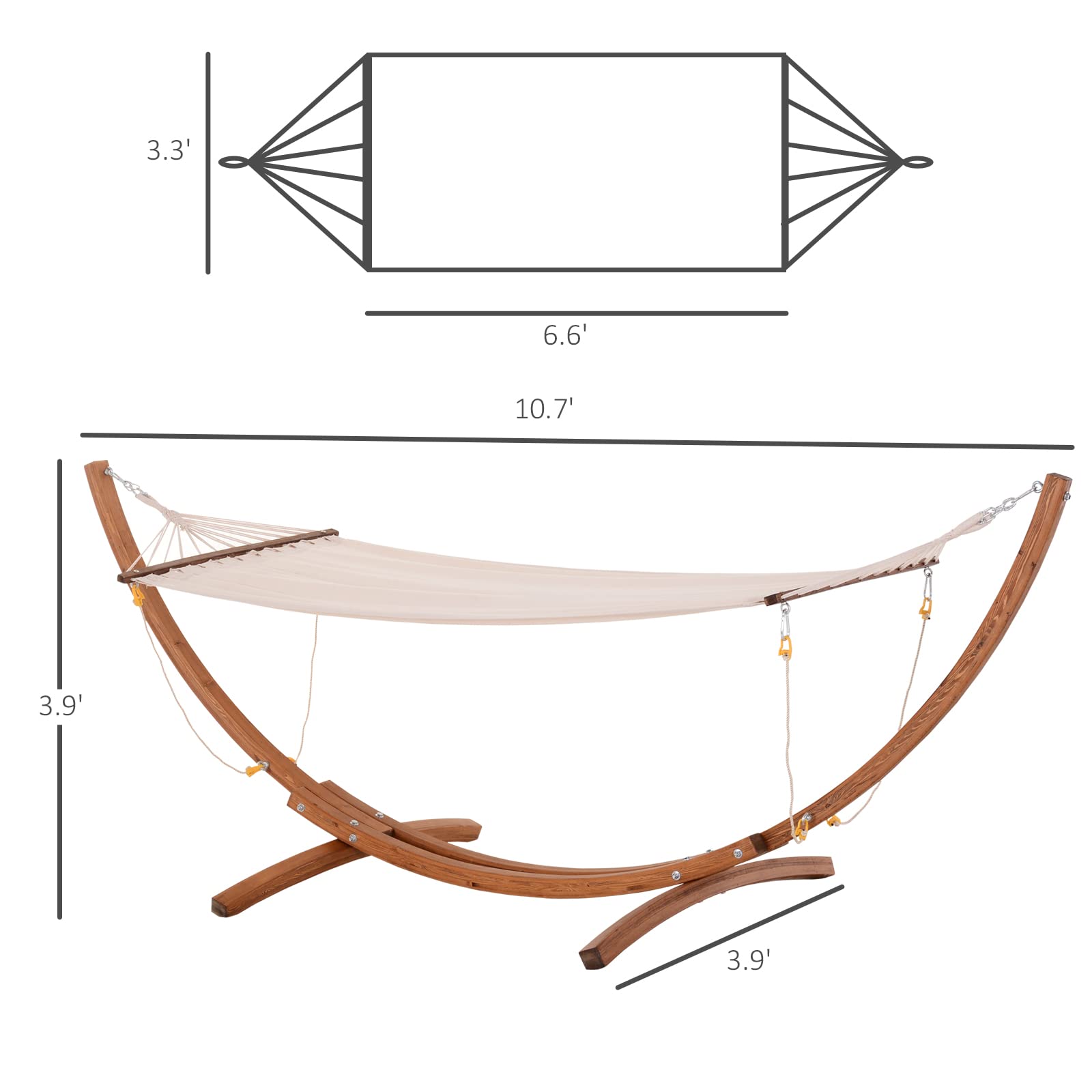 Outsunny 10 Foot Wooden Outdoor Hammock with Stand - Heavy Duty Roman Arc Rainbow Hammock for Single Person - Perfect for Patio, Backyard, Balcony, Porch & Garden Relaxation - White