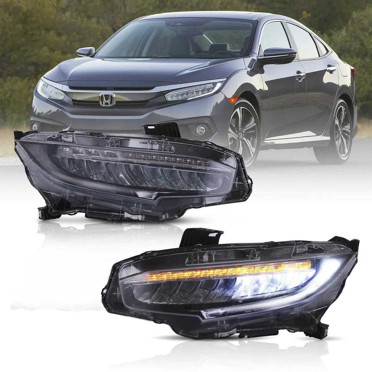 LED Headlight Assembly with Reflection Bowl Chrome for 2016-2021 Honda Civic 10th Gen (FC/FK) - Upgrade Your Night Driving Safety & Style