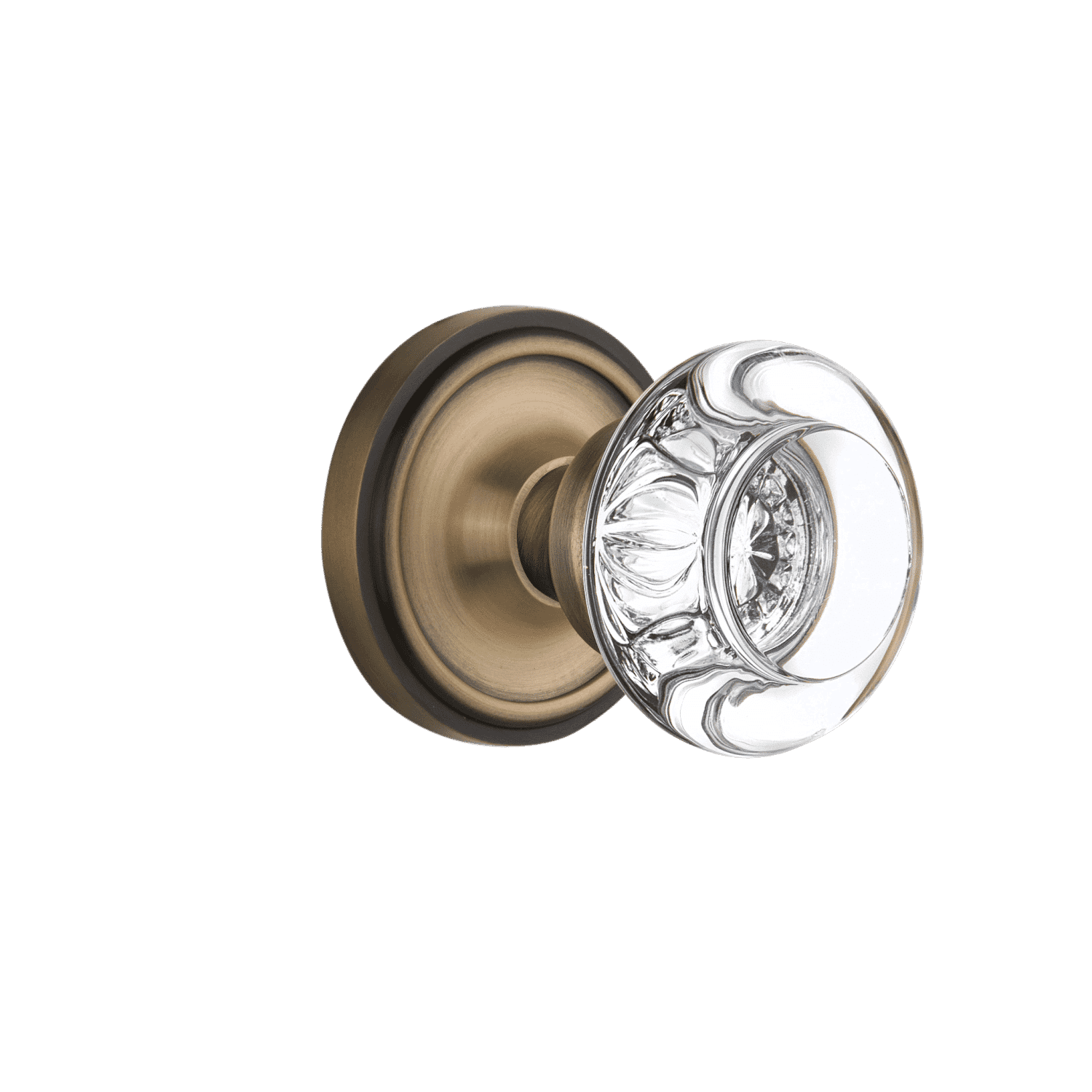 Antique Brass Round Clear Crystal Knob - Classic Rosette Cabinet Hardware for Dressers, Wardrobes & Furniture (Set of 10) - Vintage Home Decor Upgrade for Bedroom & Living Room
