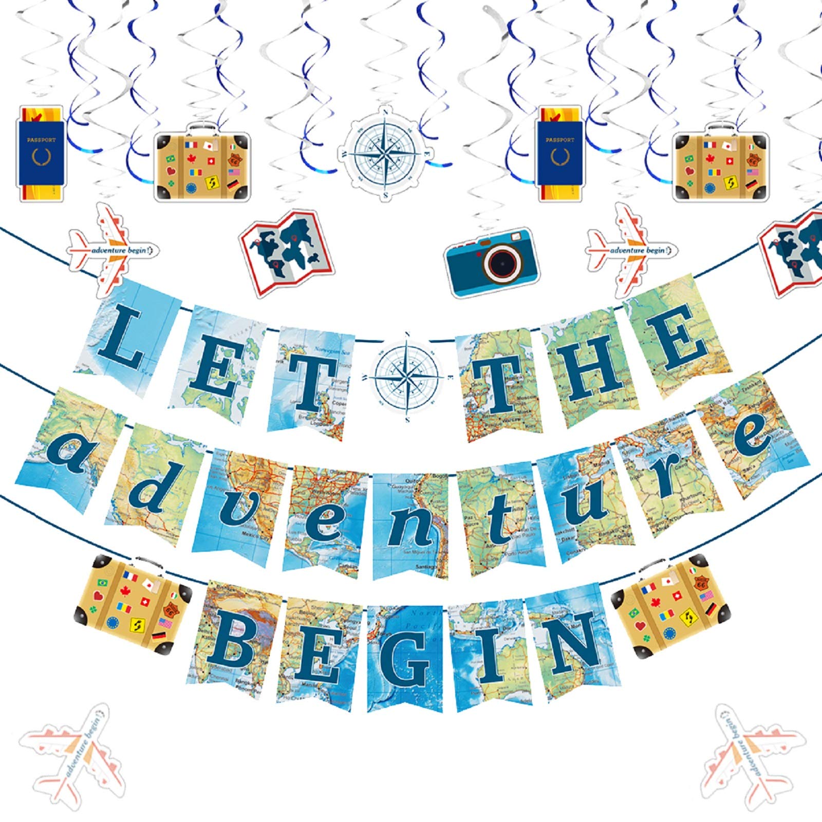 JeVenis 9-Piece 'Let The Adventure Begin' Banner - Travel Themed Retirement Party Decorations for Going Away Celebrations | Perfect for Farewell Parties, Retirement Gifts & Adventure-Themed Events