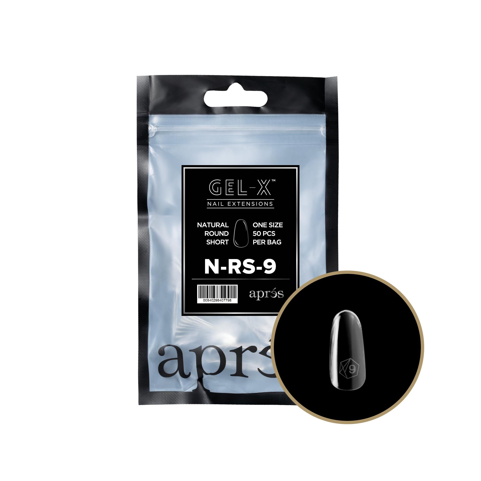 Apres Gel X 2.0 Refill Bags - Natural Round Short Nail Tips Size 9 (50 Pieces) | Professional Salon Quality DIY Manicure & Nail Extension Kit for Home or Salon Use