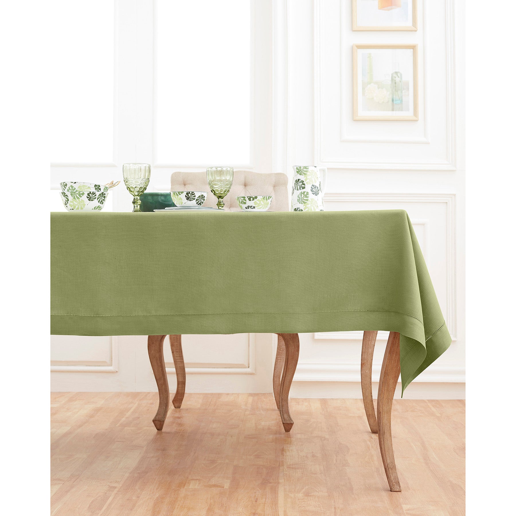 Elegant Classic Hemstitch Tablecloth - Premium Cotton Linen Table Cover for Dining Room, Wedding, Party & Special Occasions