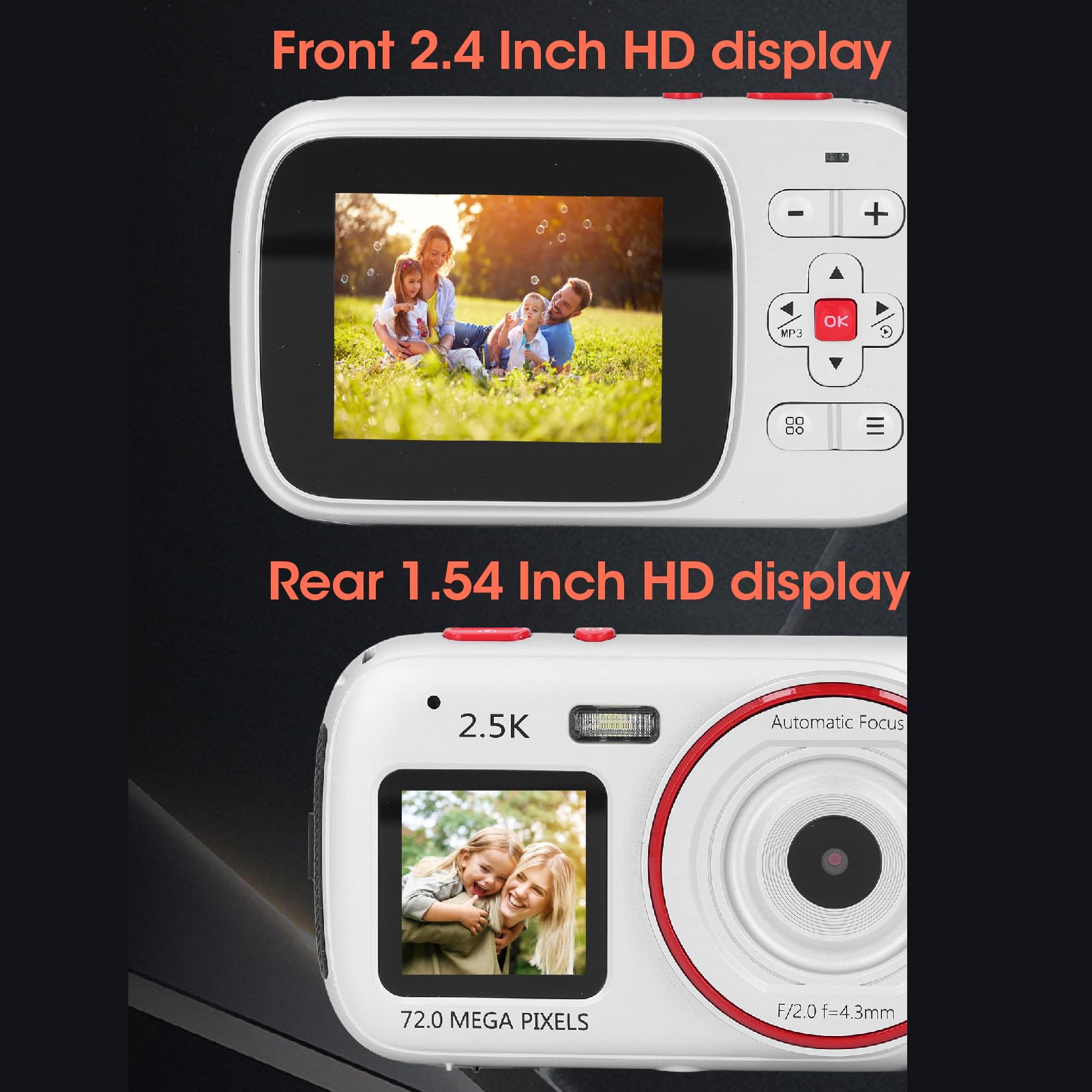 72MP Digital Camera for Photography & Vlogging - 16X Zoom Autofocus, Dual Screen Selfie Camera | Compact Point and Shoot Travel Camera for Beginners (Silver) - Perfect for Travel, YouTube Videos & Family Moments