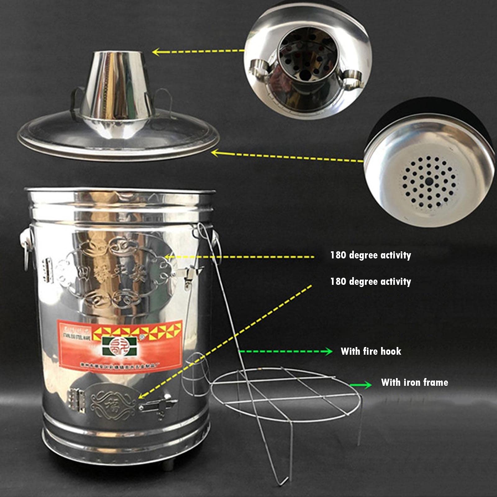 Portable Stainless Steel Burn Barrel - 37x66cm Fire Cage for Garbage, Waste Paper & Leaf Burning | Garden Incinerator Bin | Perfect for Yard Waste Disposal & Campfire Cleanup
