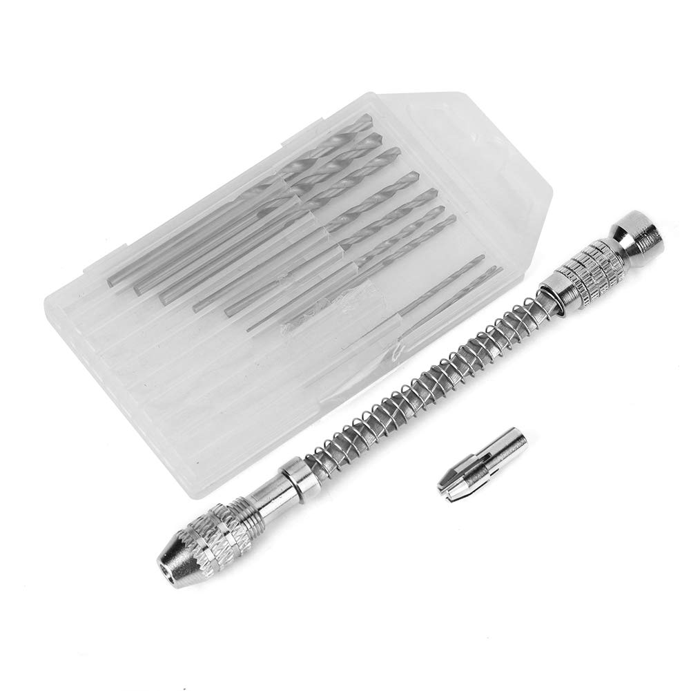 Aluminum Alloy Semi-Automatic Hand Drill with 10 Drill Bits - Perfect for Woodworking, Model Making, Resin Crafts, Plastic & Wood Keychain Jewelry Making - Ideal for DIY Projects and Small Craft Work