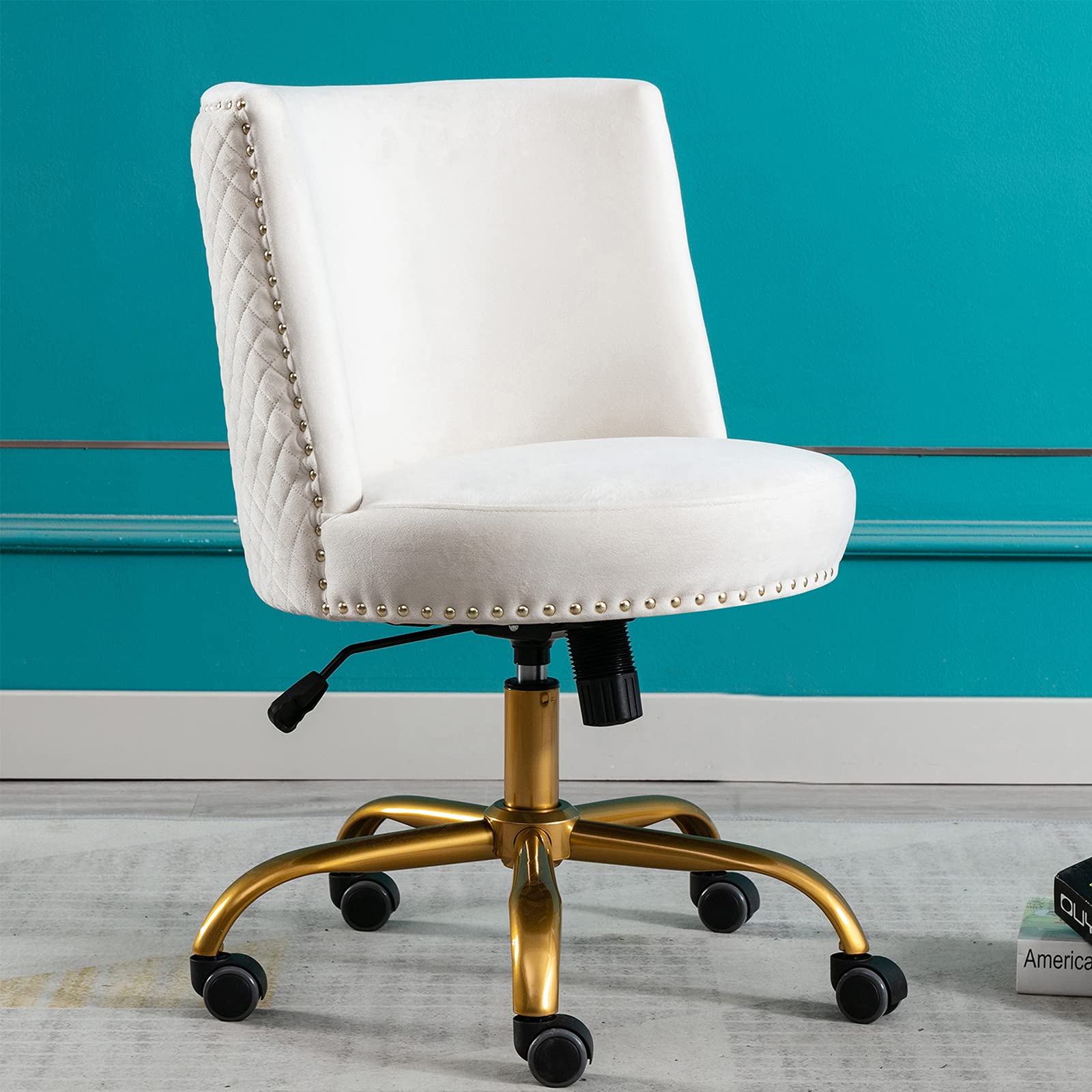 Luxury Velvet Home Office Desk Chair - Modern Swivel Accent Chair with Tilt Function for Computer Work, Living Room & Bedroom (Ivory) | Perfect for Remote Work, Gaming & Home Decor