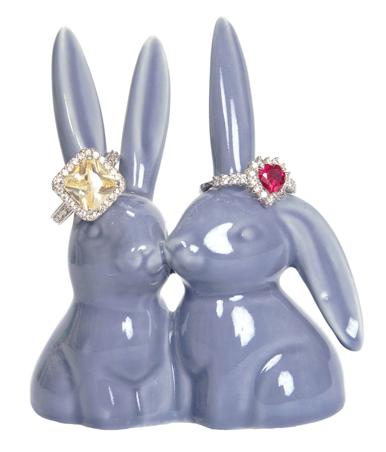 Purple Ceramic Bunny Rabbit Ring Holder for Engagement & Wedding Rings - 2.75