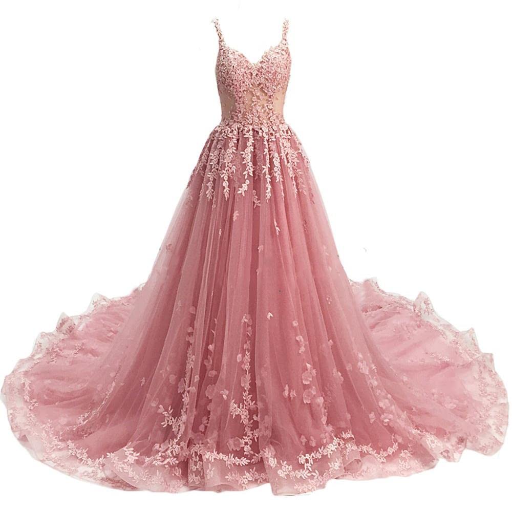 Elegant Women's Spaghetti Strap Lace Floral Evening Dress - A-Line Wedding, Prom, Party Gown for Special Occasions & Formal Events