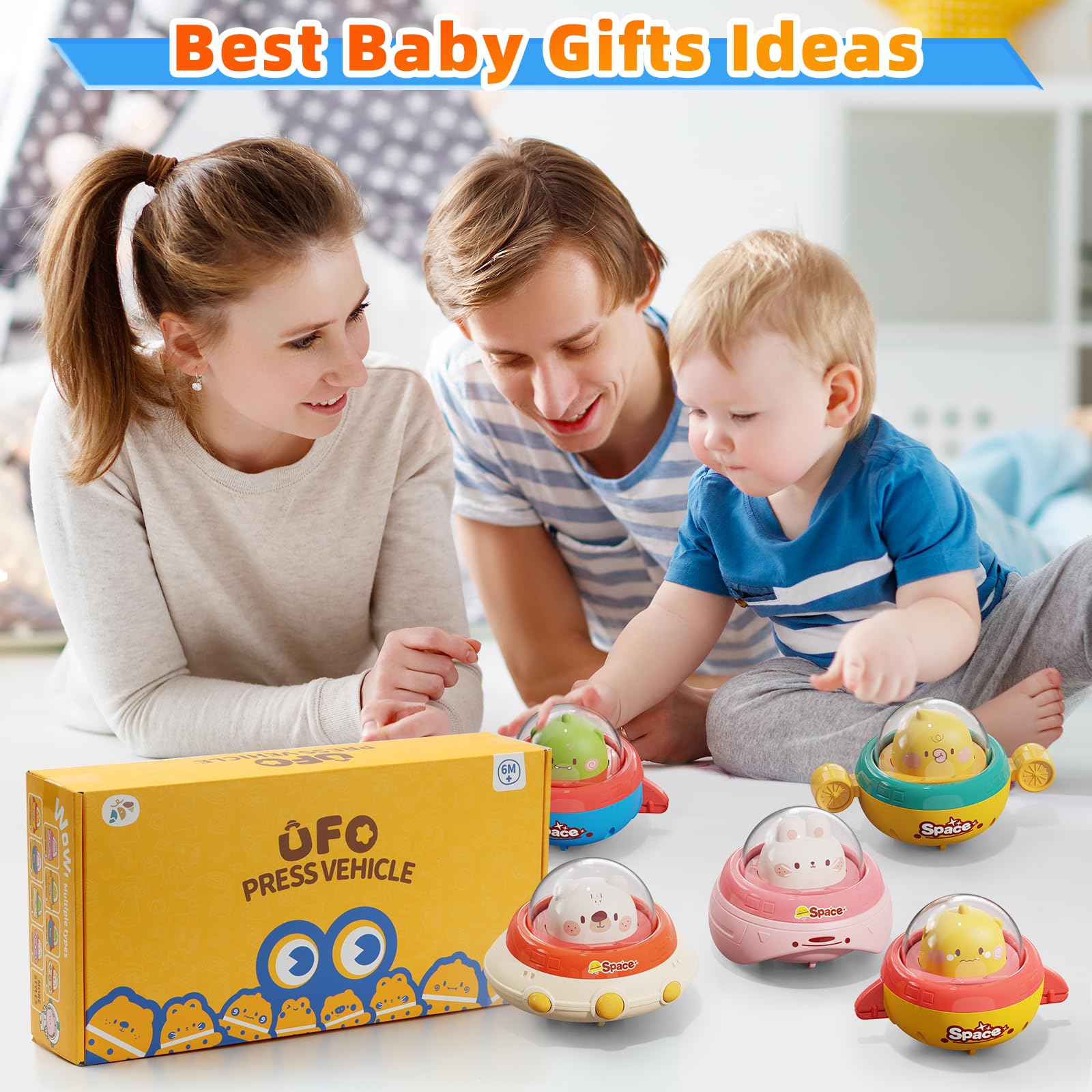 6PCS Animal Car Toys with Playmat - Space Theme Gift for 1 Year Old | Birthday & Christmas Present for Babies 12-18 Months