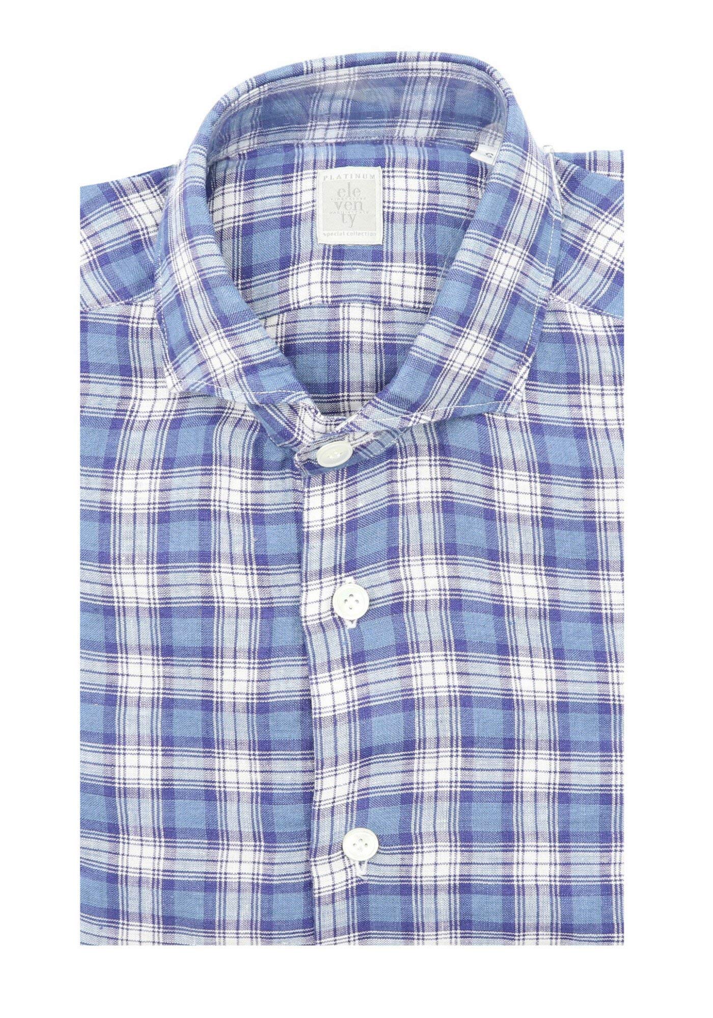 Eleventy Washed Linen Plaid Sport Shirt for Men | Casual Button-Down Shirt | Breathable Summer Shirt for Outdoor Activities & Travel