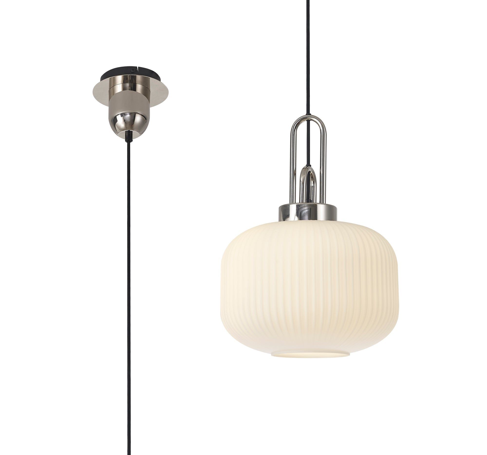 Stylish Cadiz 1-Light Pendant Light with 30cm Pumpkin-Shaped Ribbed Glass Shade - E27 Socket, IP20 Rated, Multiple Color Options - Perfect for Kitchen Island, Dining Room, or Entryway Lighting