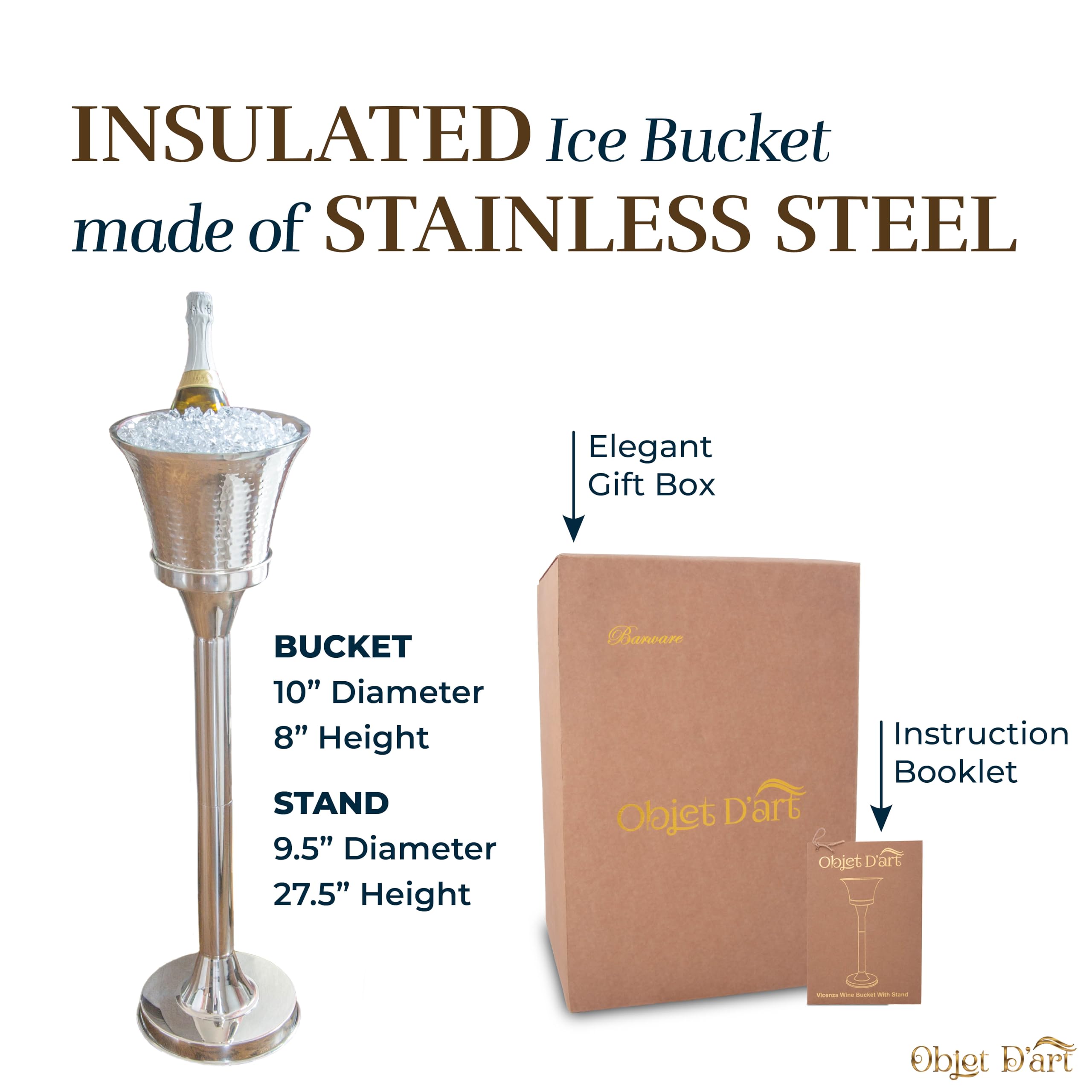 Premium Stainless Steel Drink Stand & Wine Ice Bucket - Double Walled Champagne Cooler with Adjustable Height, Elegant Polished Finish for Parties, Weddings & Home Bar Use