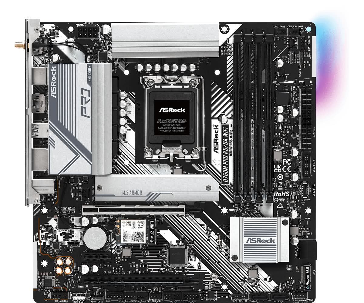 ASRock B760M Pro RS/D4 WiFi Intel B760 LGA 1700 Micro ATX Motherboard - Gaming, Streaming & Productivity PC Builds