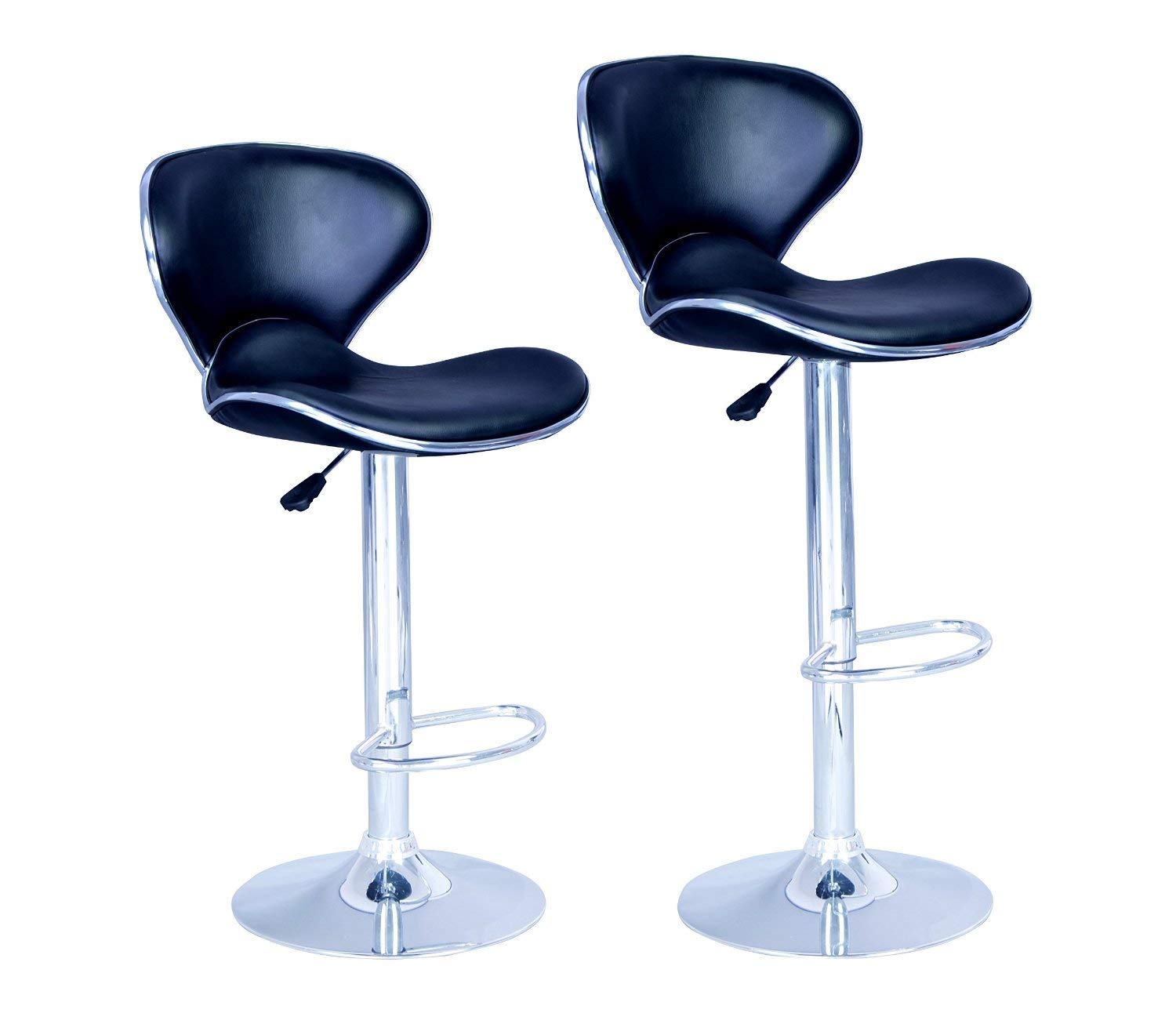 Premium Black Leather Swivel Bar Stools Set of 2 - Adjustable Height PU Bar Chairs with Airlift Mechanism for Kitchen Island, Home Bar & Restaurant Use