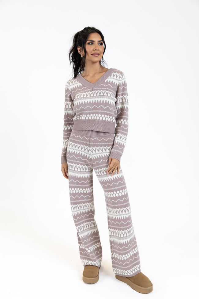 Charming Mocha & Ivory Fair Isle Lounge Set - Cozy Winter Loungewear for Women | Perfect for Relaxing at Home, Lounging & Staycation Outfits