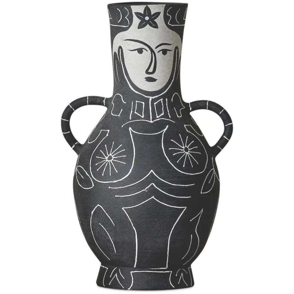19.75 Inch Saint Paul de Vence Terracotta Black Vase - Elegant Home Decor for Living Room, Dining Table & Office Centerpiece